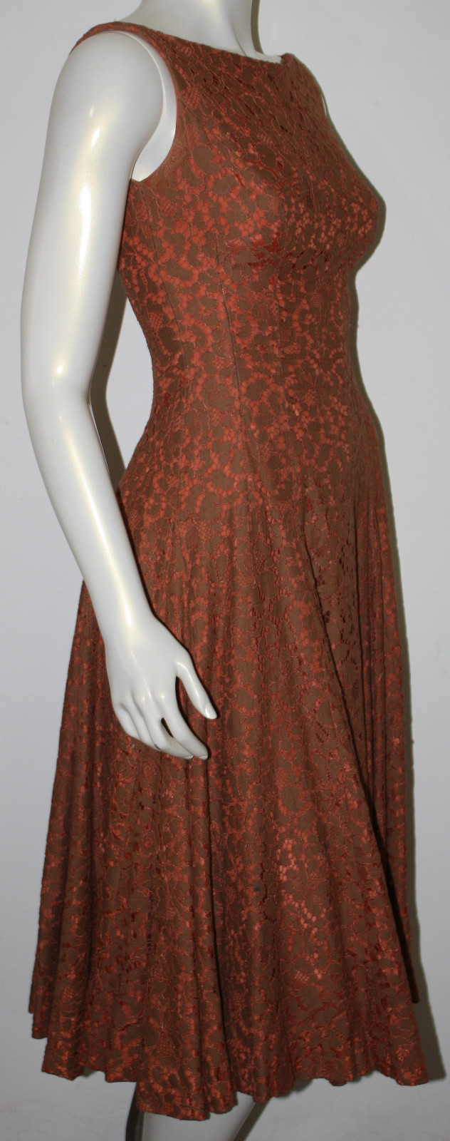 VINTAGE Orange Brown Lace Long Full Circle Dress XS S 0 2 4