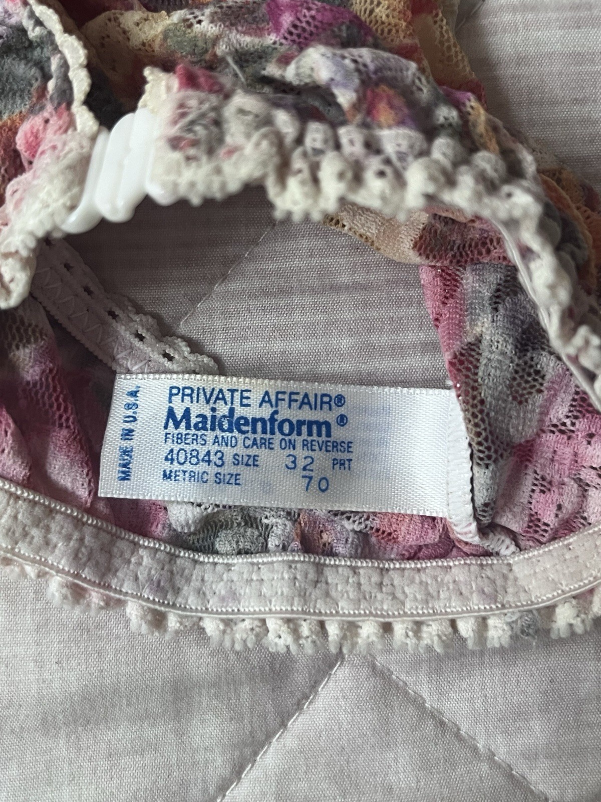 Union Made Maidenform Private Affair Vintage Floral Bralette Size 32/S