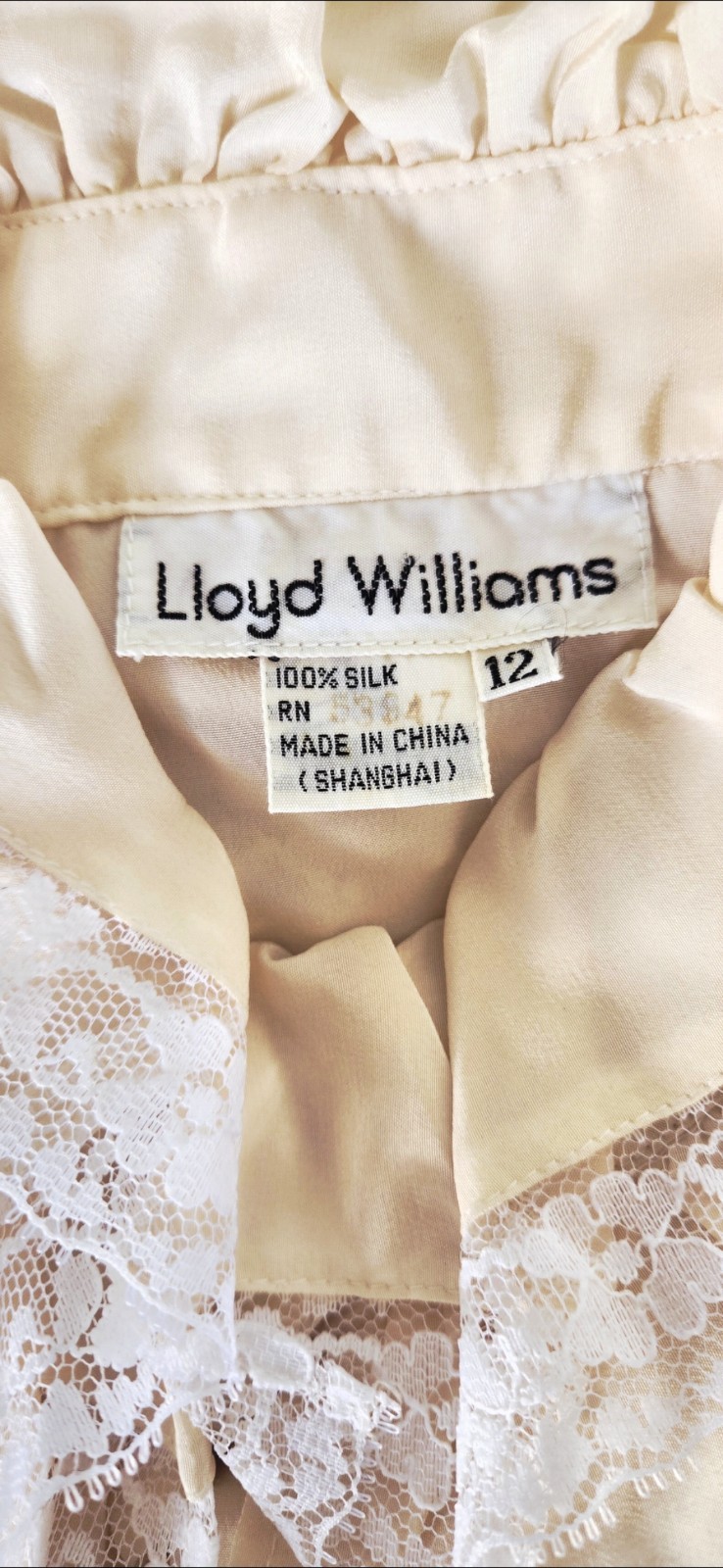 1980s LLOYD WILLIAMS Pale Yellow Silk Blouse Layered Ruffled Collar&Cuffs Sz 12