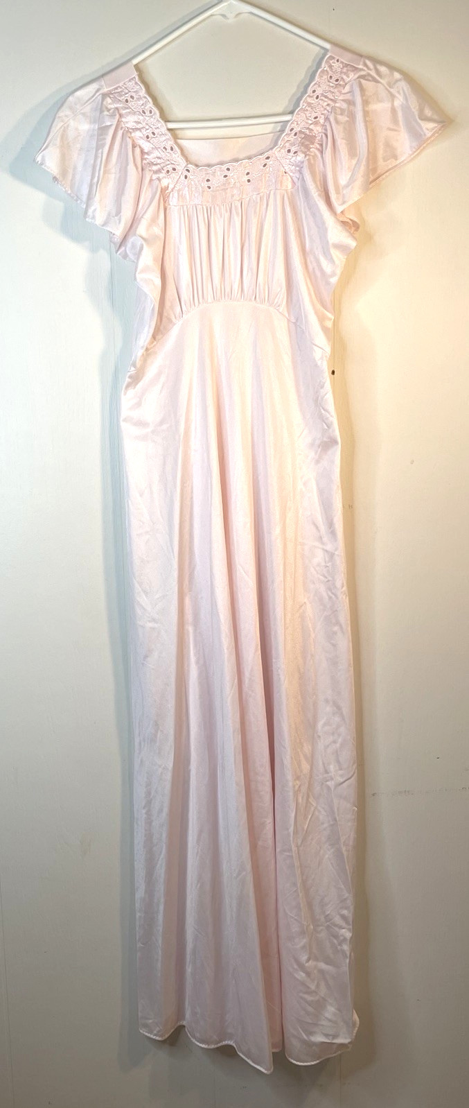 Vintage Nightgown Size S Maxi Wing Cap Sleeve Light Pink Fitted Waist Dress Gown