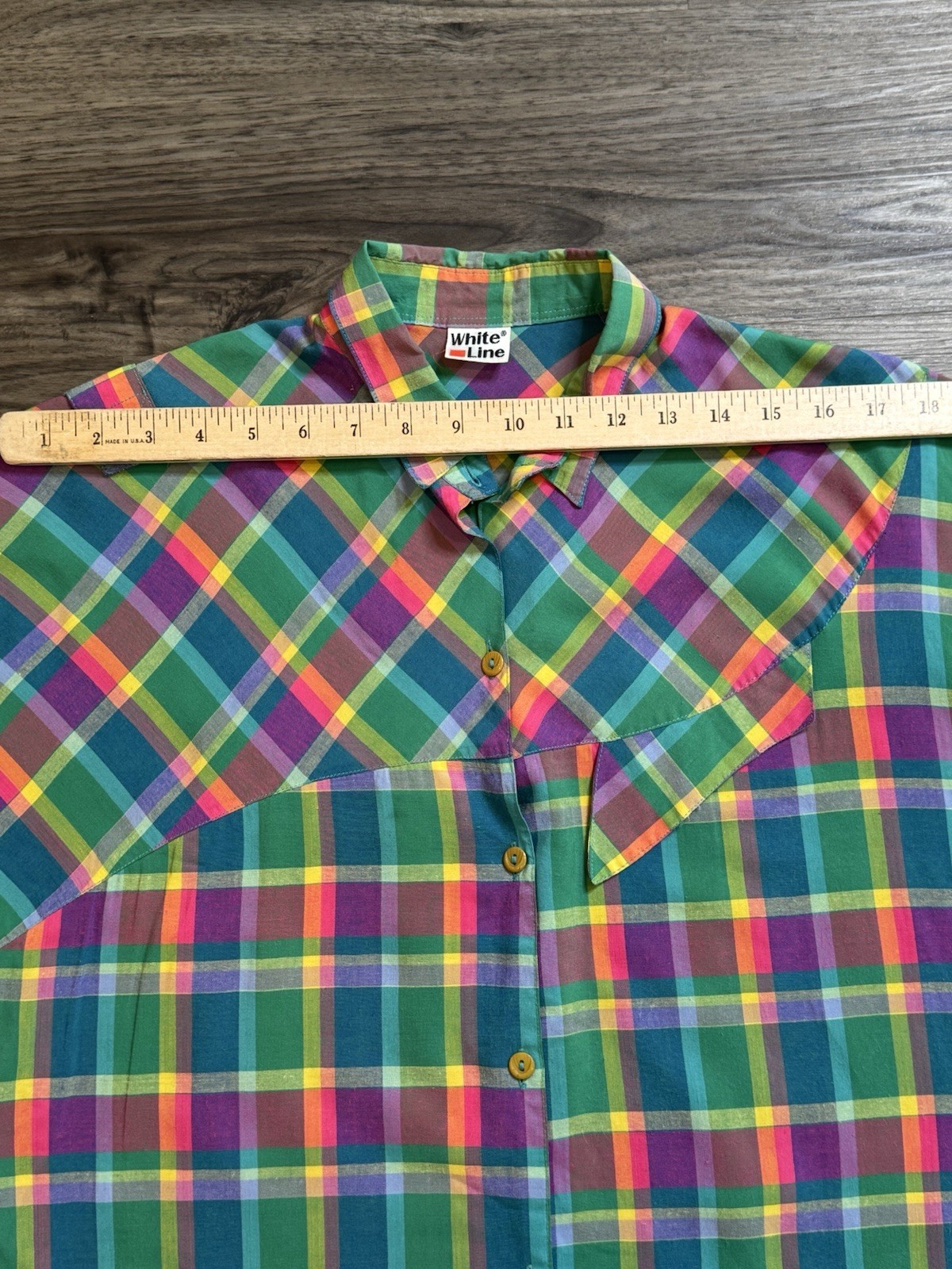 Vintage 80s Rainbow Plaid Button Down Camp Shirt Retro Dopamine Quirky Top