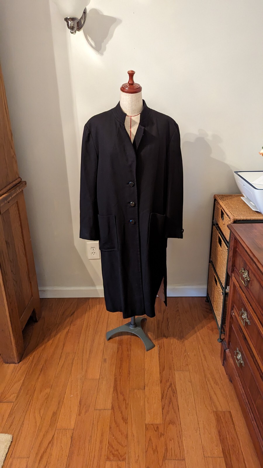 Vintage Vogue Pattern Med/Lg American Designer Long Black Trench Coat Wool 80&rsquo;s