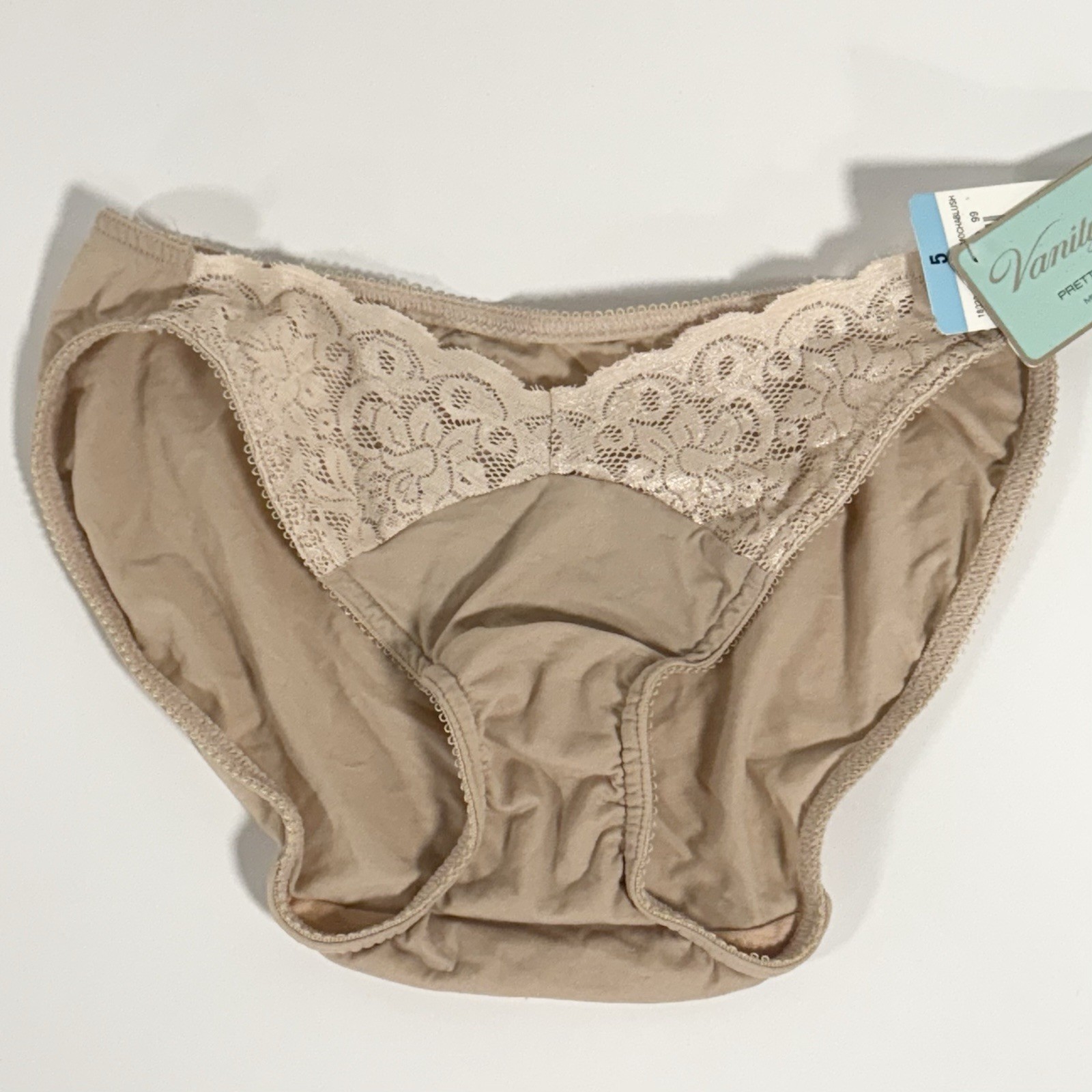 Vanity Fair Bikini Underwear Pretty Perfect Microfiber Panty Nude Lace Sz 5 Y2K