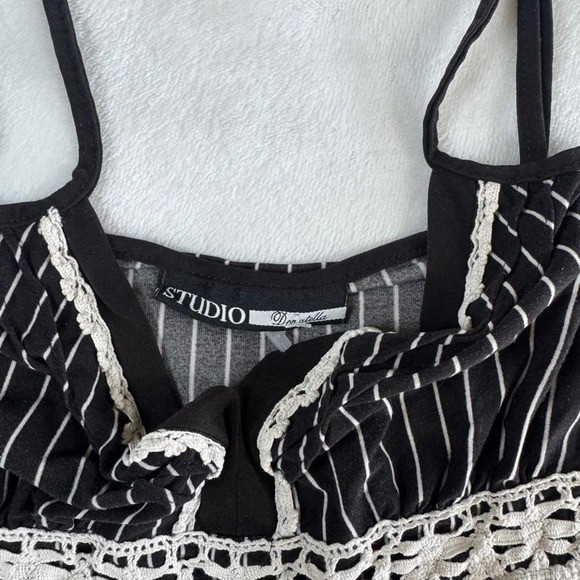 Studio Donatella black stripped lace babydoll cami tank top y2k vintage grunge