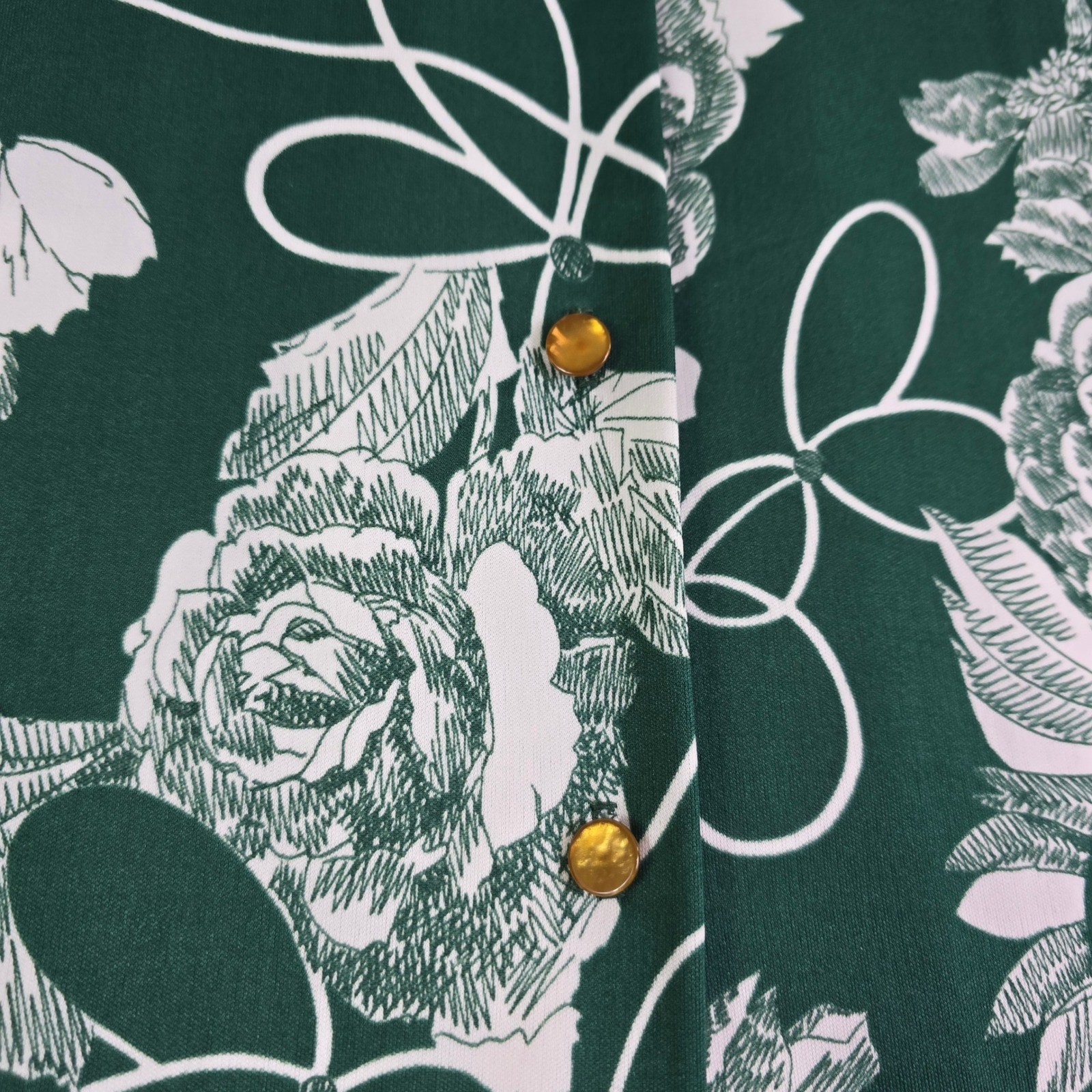 Vintage 70s Graff Floral Button Blouse Women S Green White Disco Chic Mod Boho