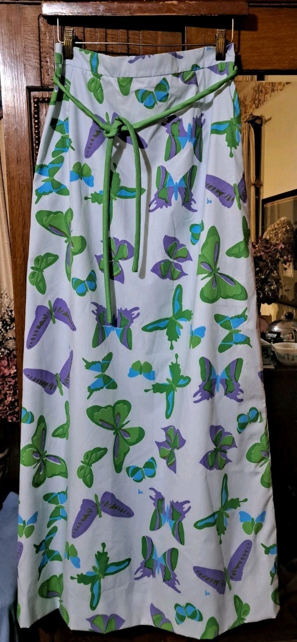 Vtg 60s 70s VESTED GENTRESS Butterflies Maxi Skirt Medium
