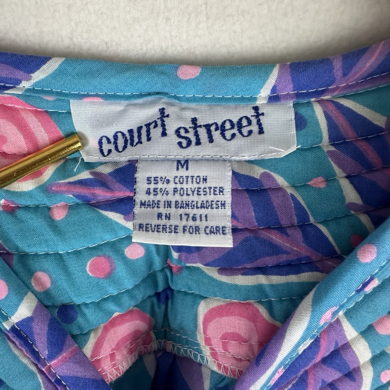 Vintage Court Street Floral House Dress Robe Snap Front Size M Pockets Bohemian