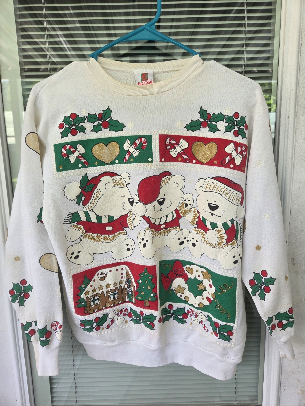 Vintage 90s Holiday Teddy Bear Christmas Sweatshirt Small Pullover Grannycore