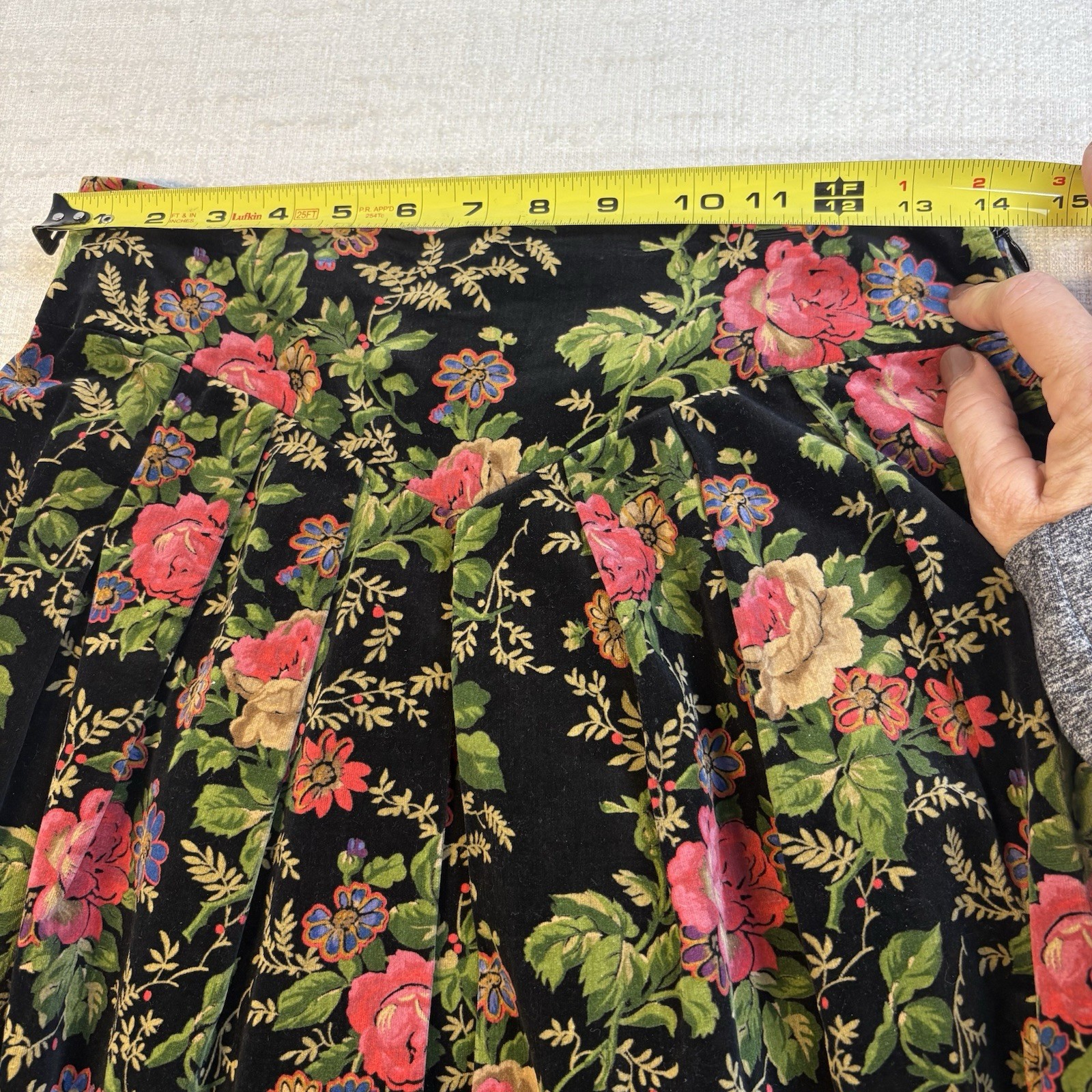 Vintage Herman Geist Hand Embroidered Cardigan & Velveteen Floral Skirt Set M