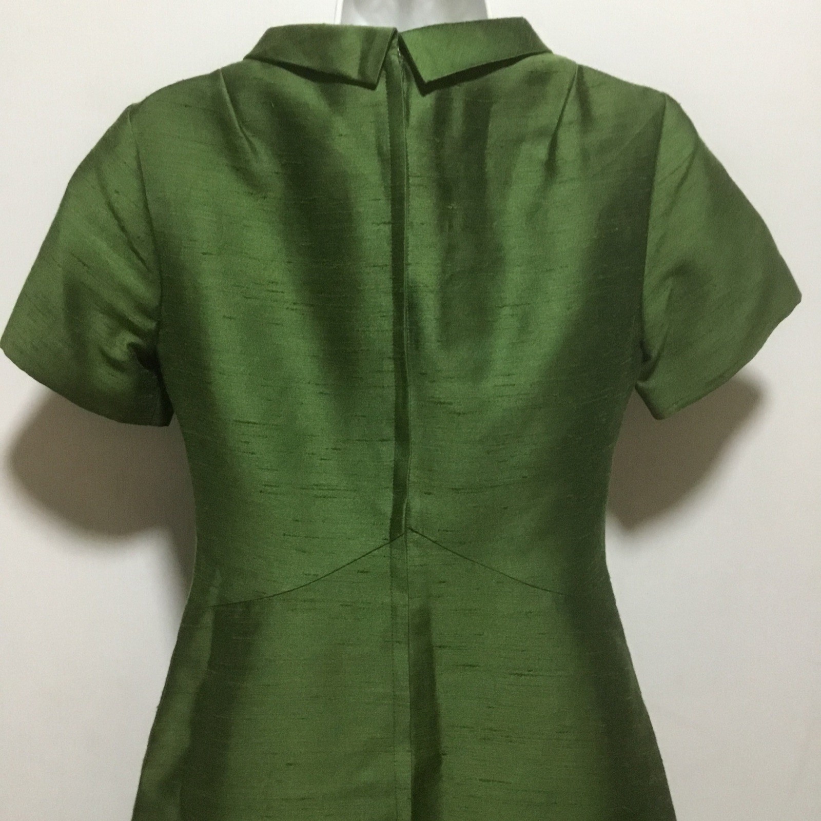 60s Forest Green Mod Mini Shift Dress VTG Sz 8 S Slubs Shantung ? Lined