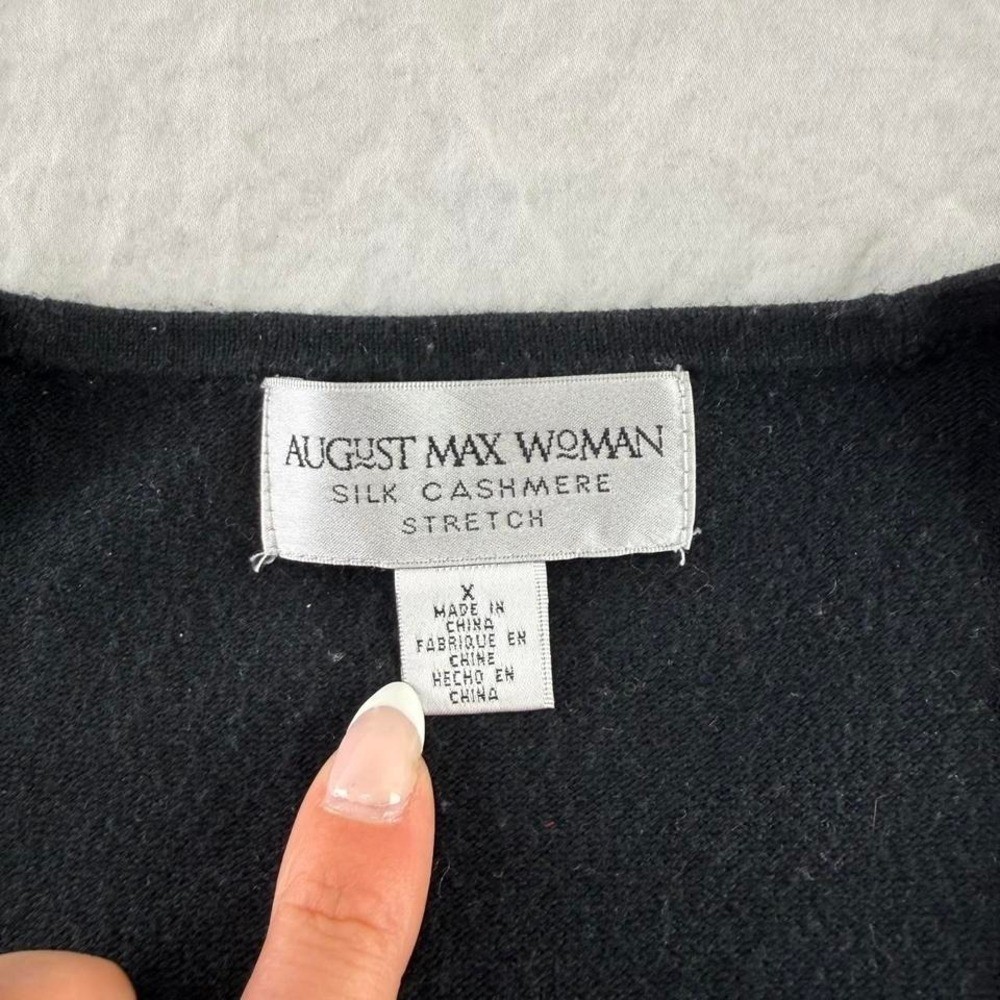 VTG August Max Silk Cashmere Nylon Spandex Black Cardigan Womens Sz 1X Preppy
