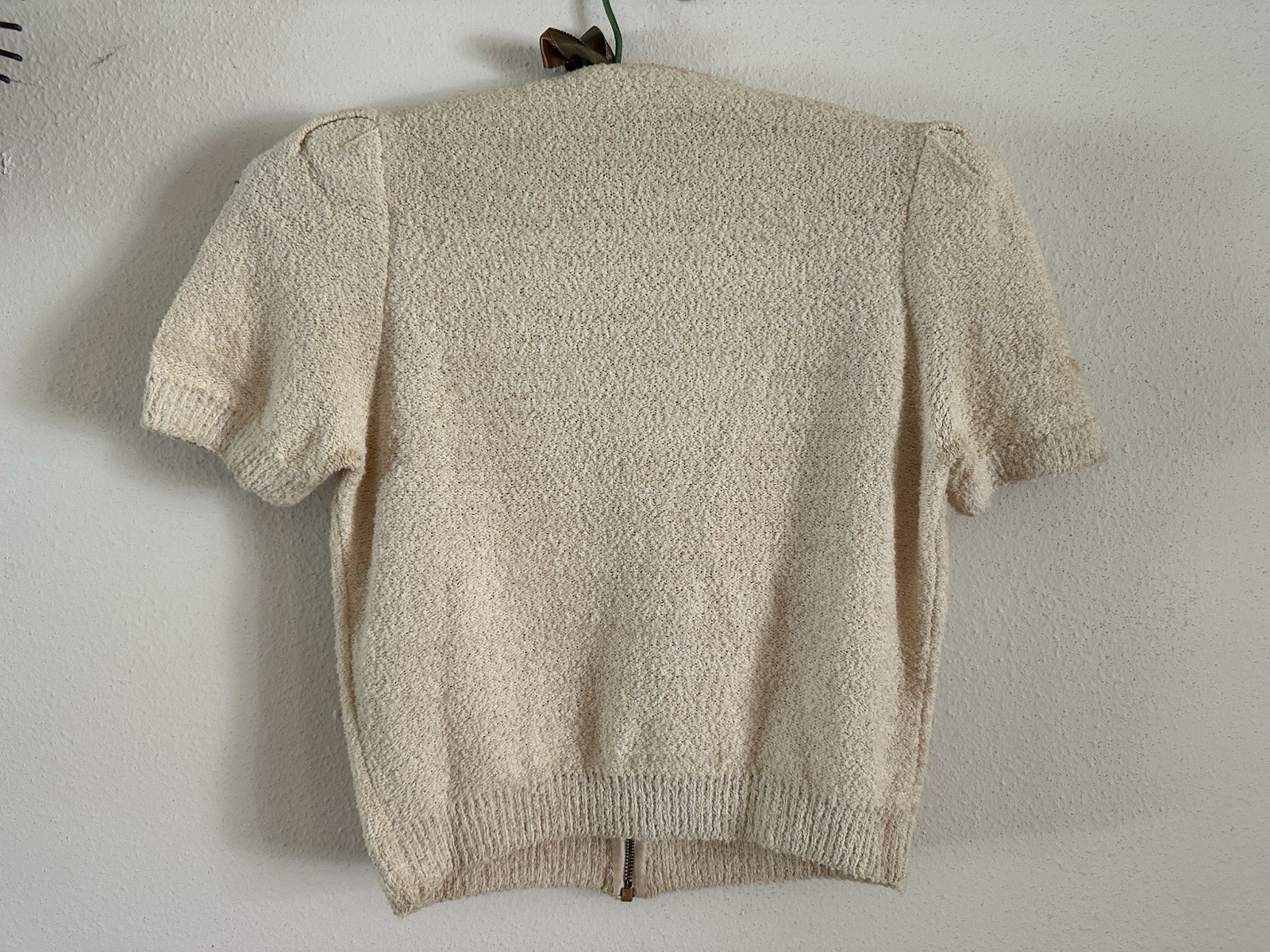 1930s Boucle Sequin Cardigan Sweater Talon Bell Zip Puff Sleeve Art Deco