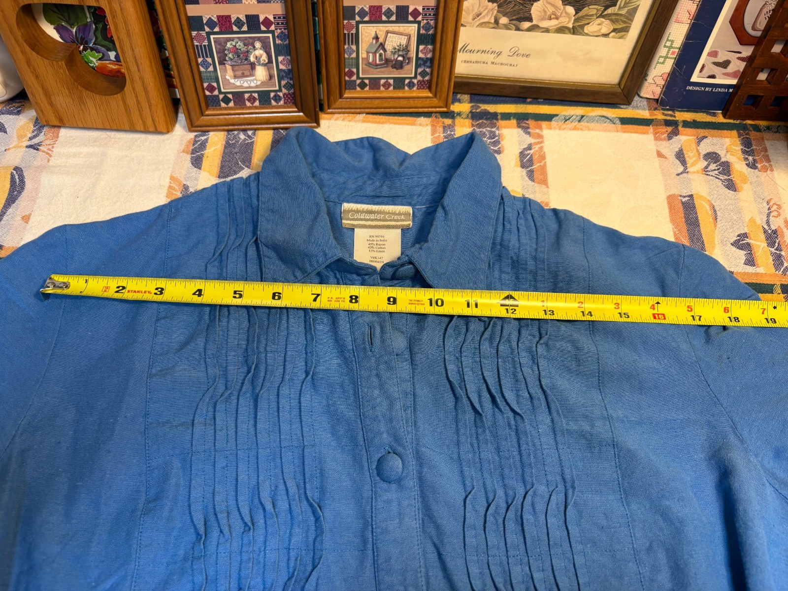Coldwater Creek Blue Midi Dress Women&rsquo;s M Waist Tie Short Sleeve Vintage