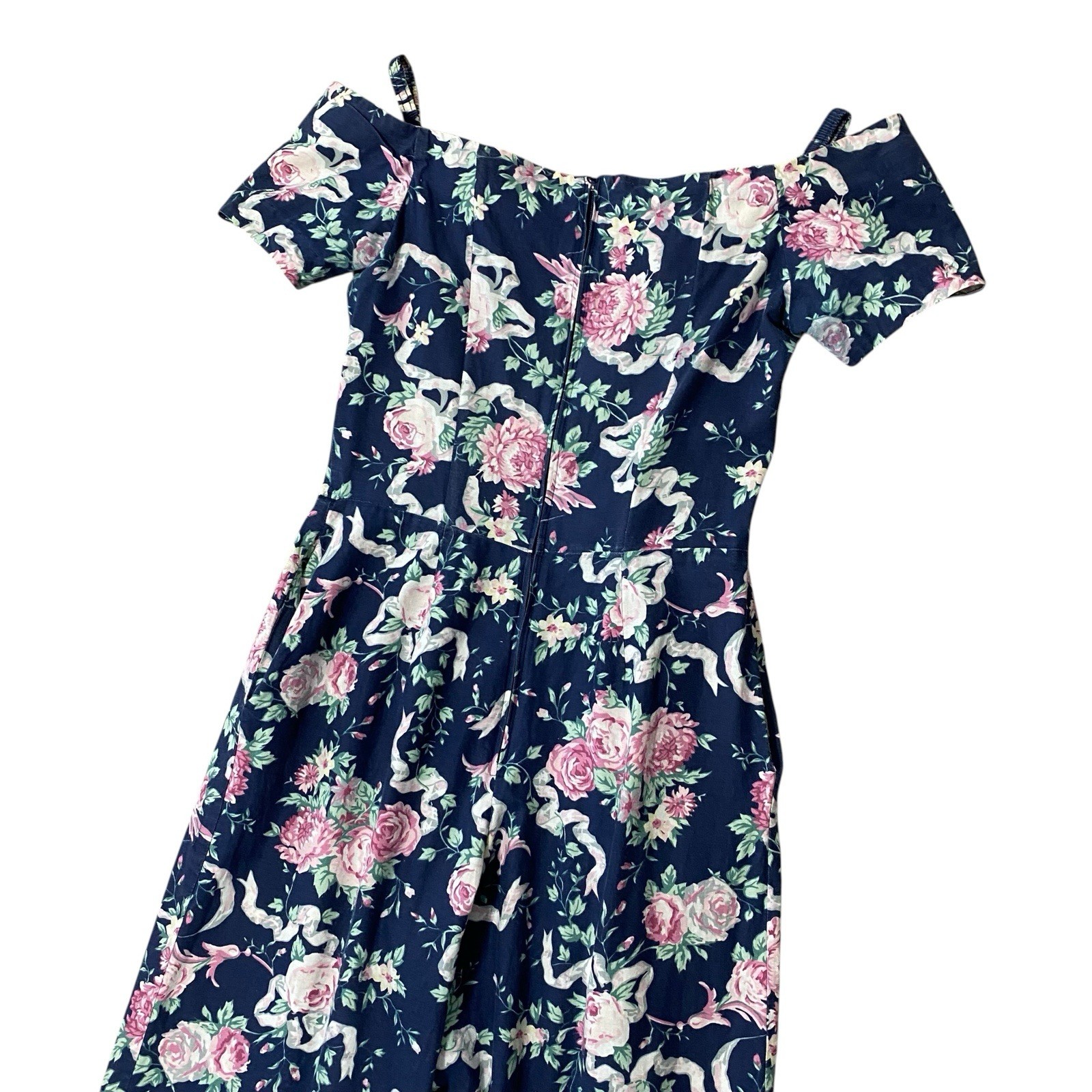VINTAGE BENSON & SMITH Floral Off Shoulder Jumpsuit Size Small Petite 80s 90s