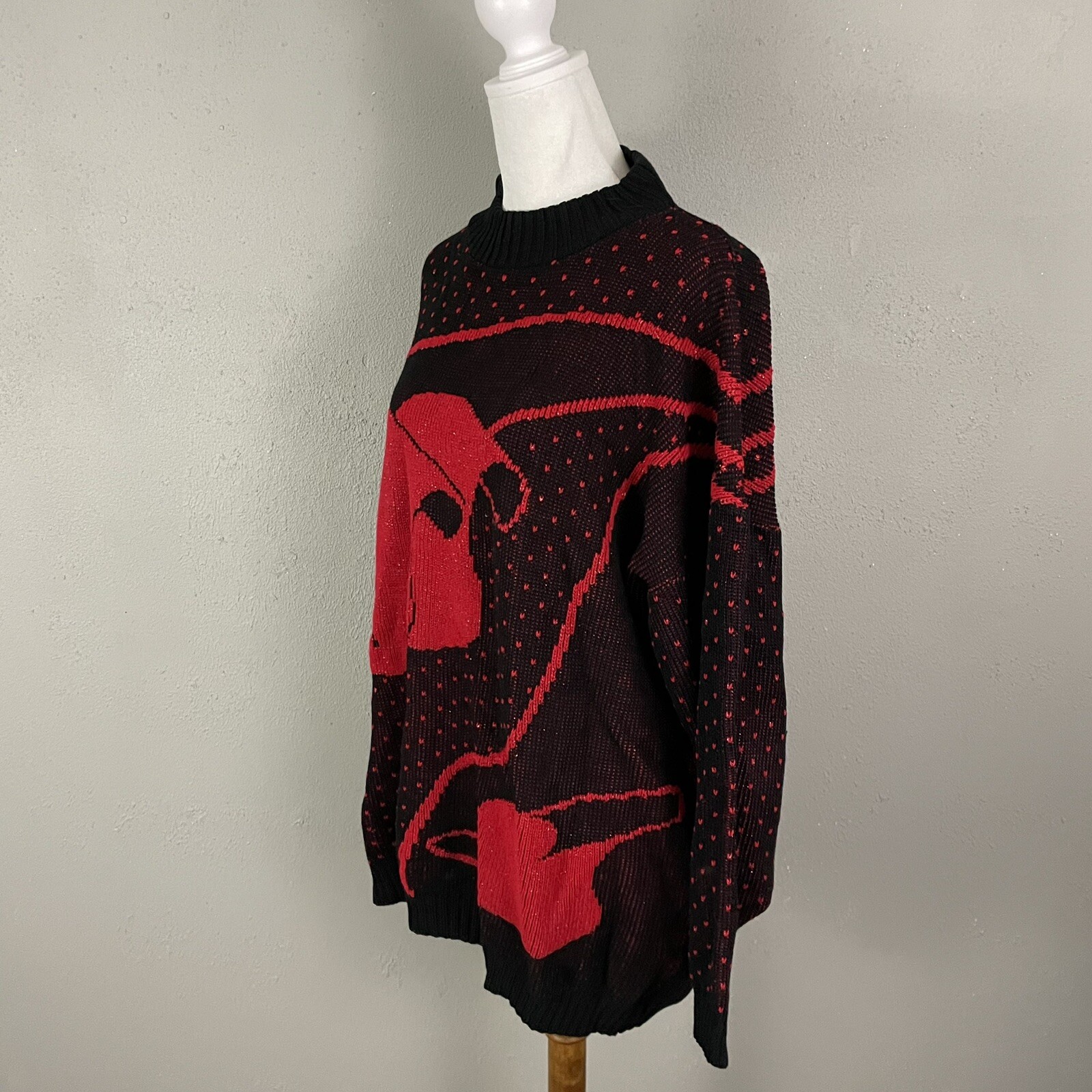 Distinctly Different Vintage Sparkle Sweater Size 22W Scroll Dots Red Black