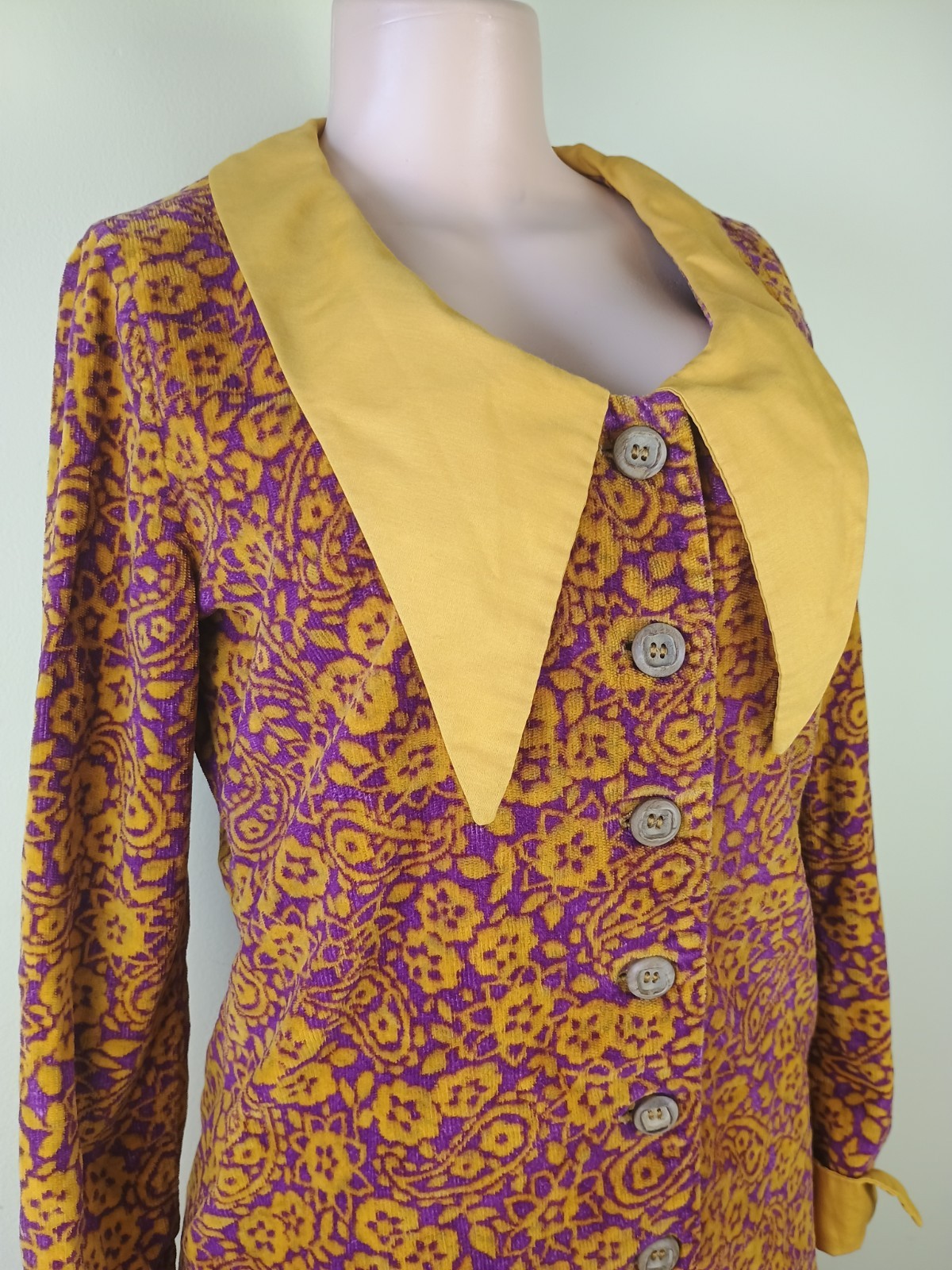 Vtg 60s 70s Mod Dagger Collar Micro Mini Go Go Party Twiggy Shift Dress Small
