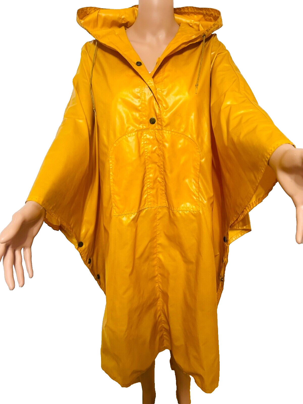 Vintage White Stag Yellow Rain Poncho Long Hooded 1970’s Retro Coated Roomy Sz M