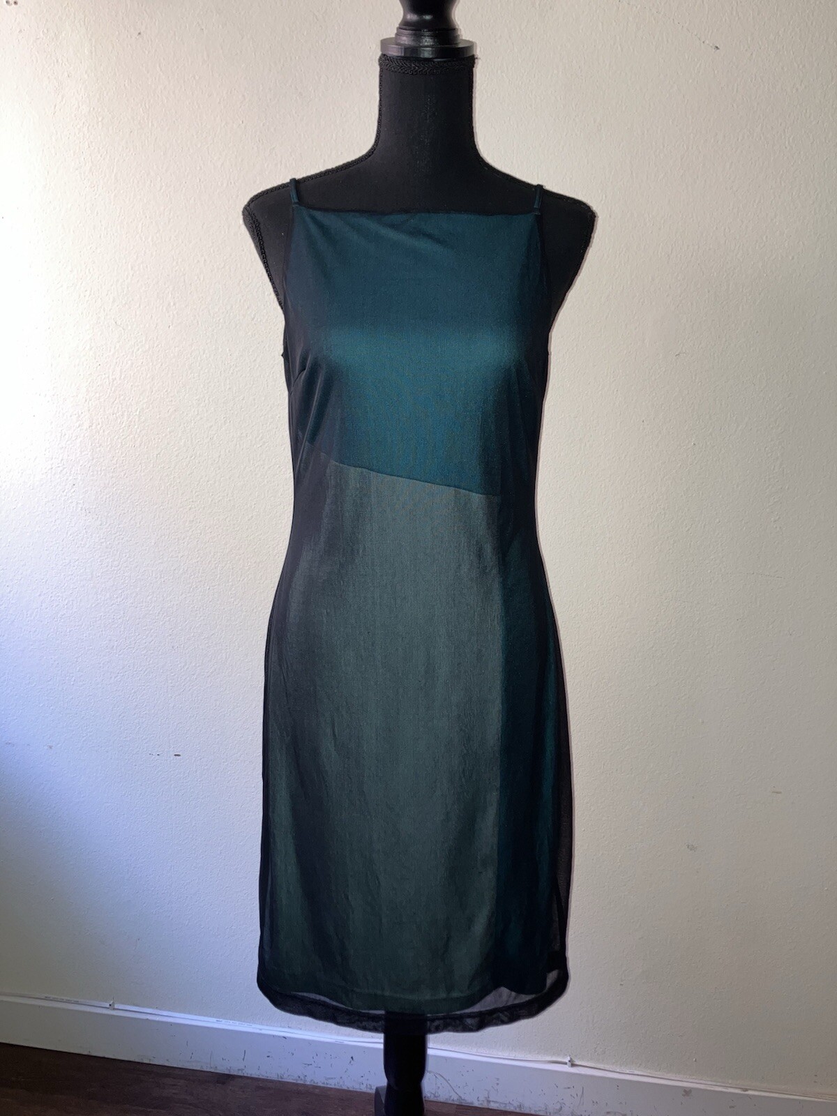 Vintage &rsquo;90s Express Color Block Shift Dress w/ Black Mesh Overlay Grunge XS/S