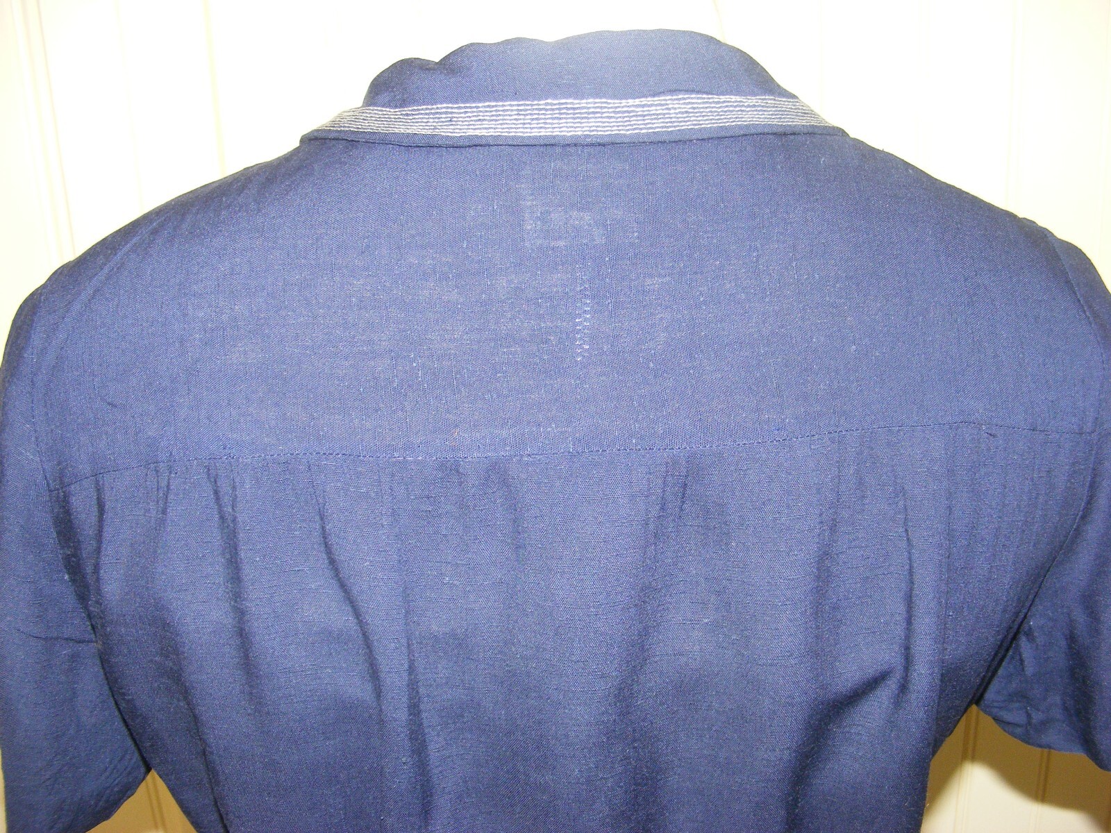 40S DRESS NAVY BLUE BUTTON UP LONG FULL SKIRT BELTED FLAT WAIST M