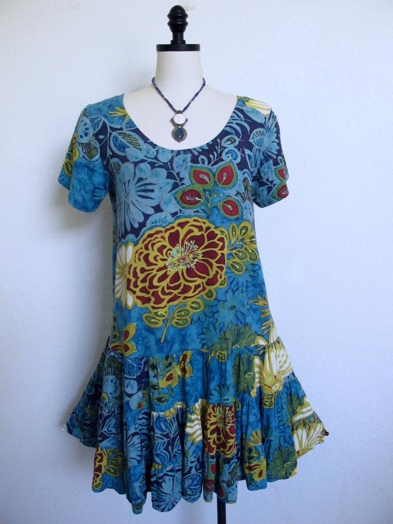Vtg 90s Jams World Hattie Mini Dress S Mariposa Batik Floral Print Art to Wear