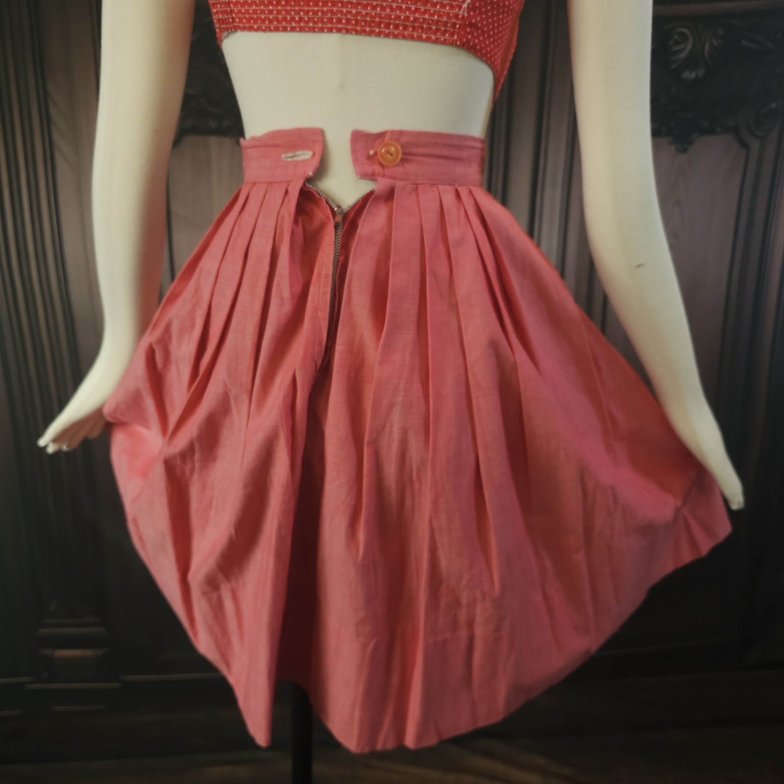 Vintage 1950s Skirt Pleated Pink Circle Skirt Retro Pinup Rockabilly Metal…