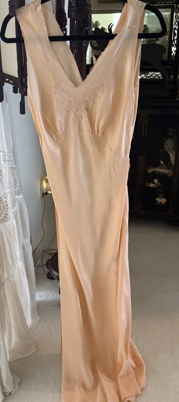 1930s Hand Made Embossed and Embroidered Silk Lace Art Deco Nightgown