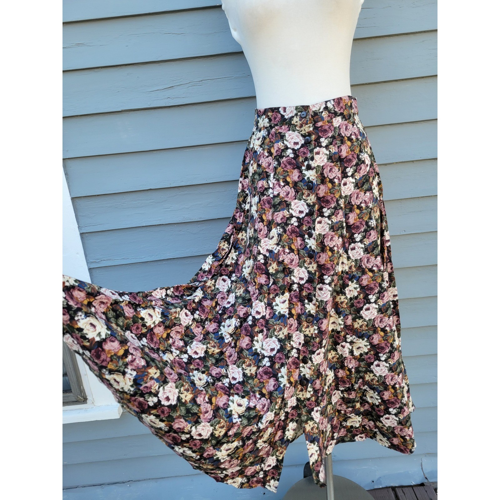 Express Vintage Floral Maxi Skirt Button Front High Waist Rayon Size M