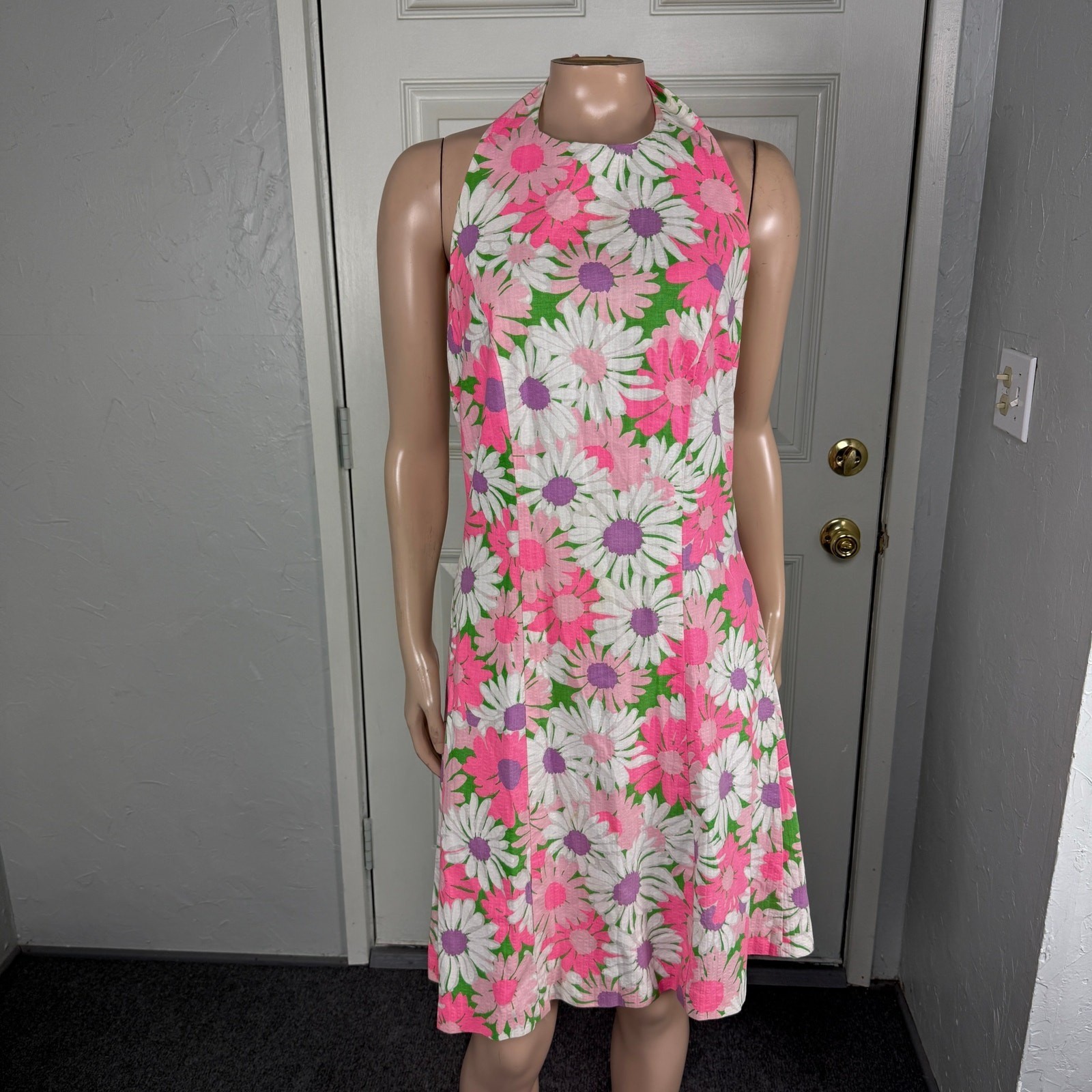 Vintage 70s Handmade Women&rsquo;s Dress Halter Floral 2 piece Set Bright Cotton JJ5
