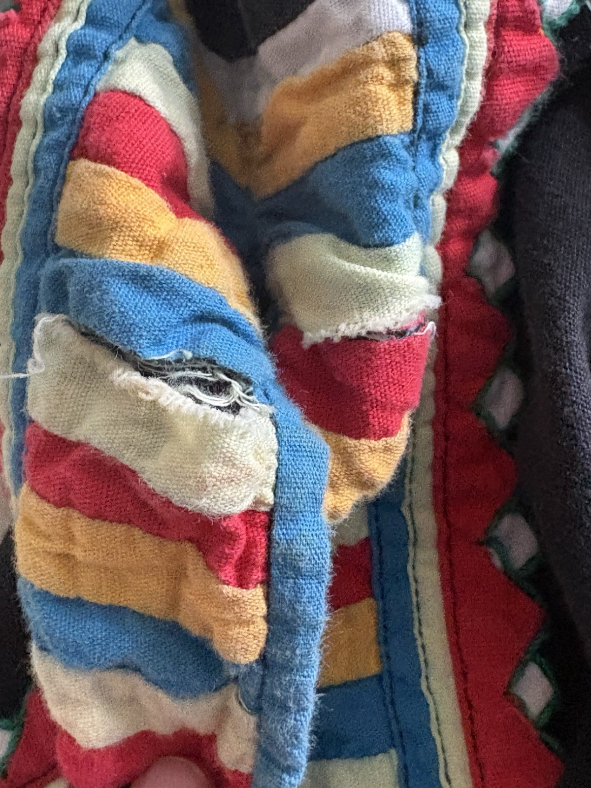 Vtg Thai Hill Tribe Jacket Geometric Patchwork Duster Coat Folk Art Kaftan Boho