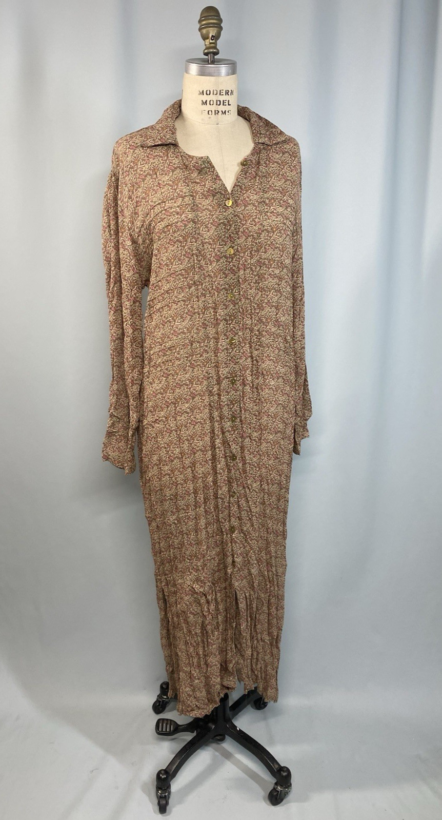 APRIL CORNELL Vintage Dress SIZE MEDIUM M long brown 90s Y2K Rayon sheer boho