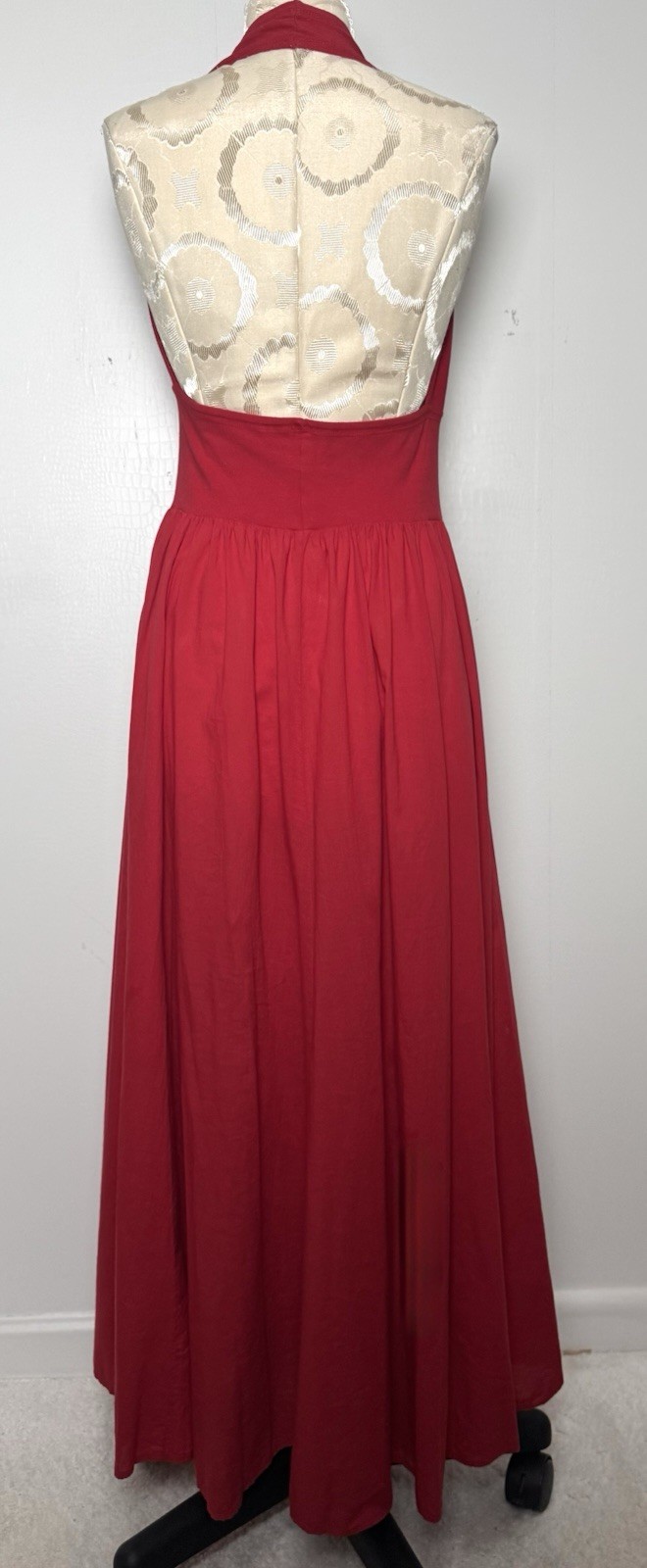 Vtg Luna Luz Red Halter Maxi Dress Resort Glamour Studio 54 Disco Goddess S/M