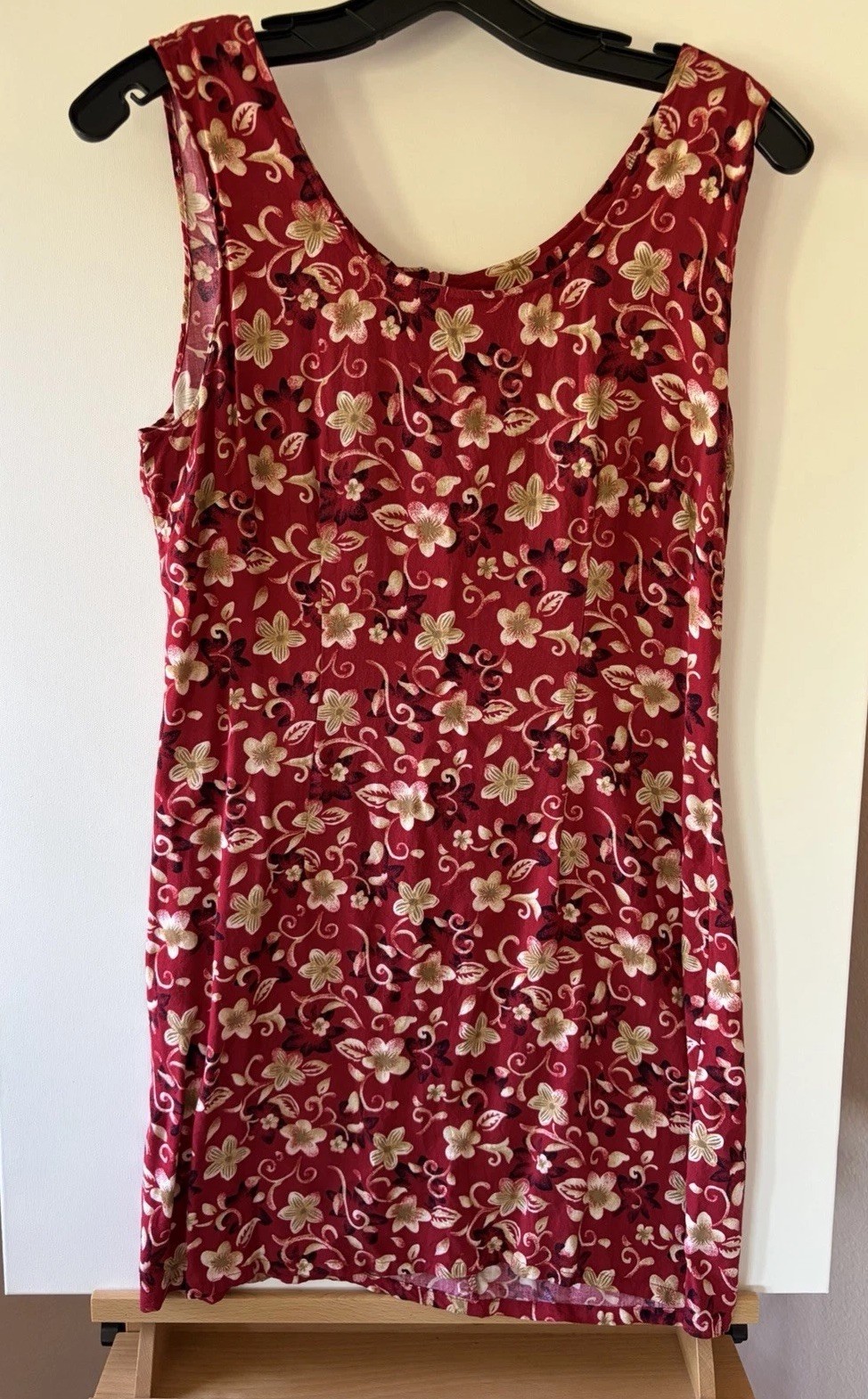 Vtg 90s Hana Rayon Floral Dress Womens L Fits M Red Daisy Grunge Mini Tank