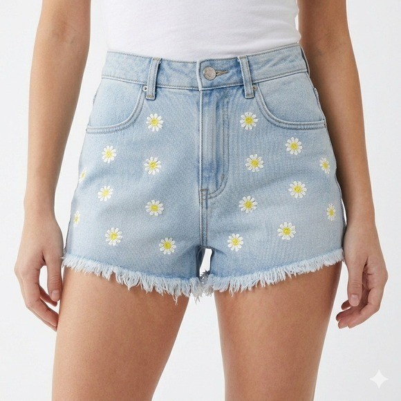 NWT Forever 21 Sunflower Fray Hem Cutoff Denim Blue Jean Shorts 25 Festival Boho