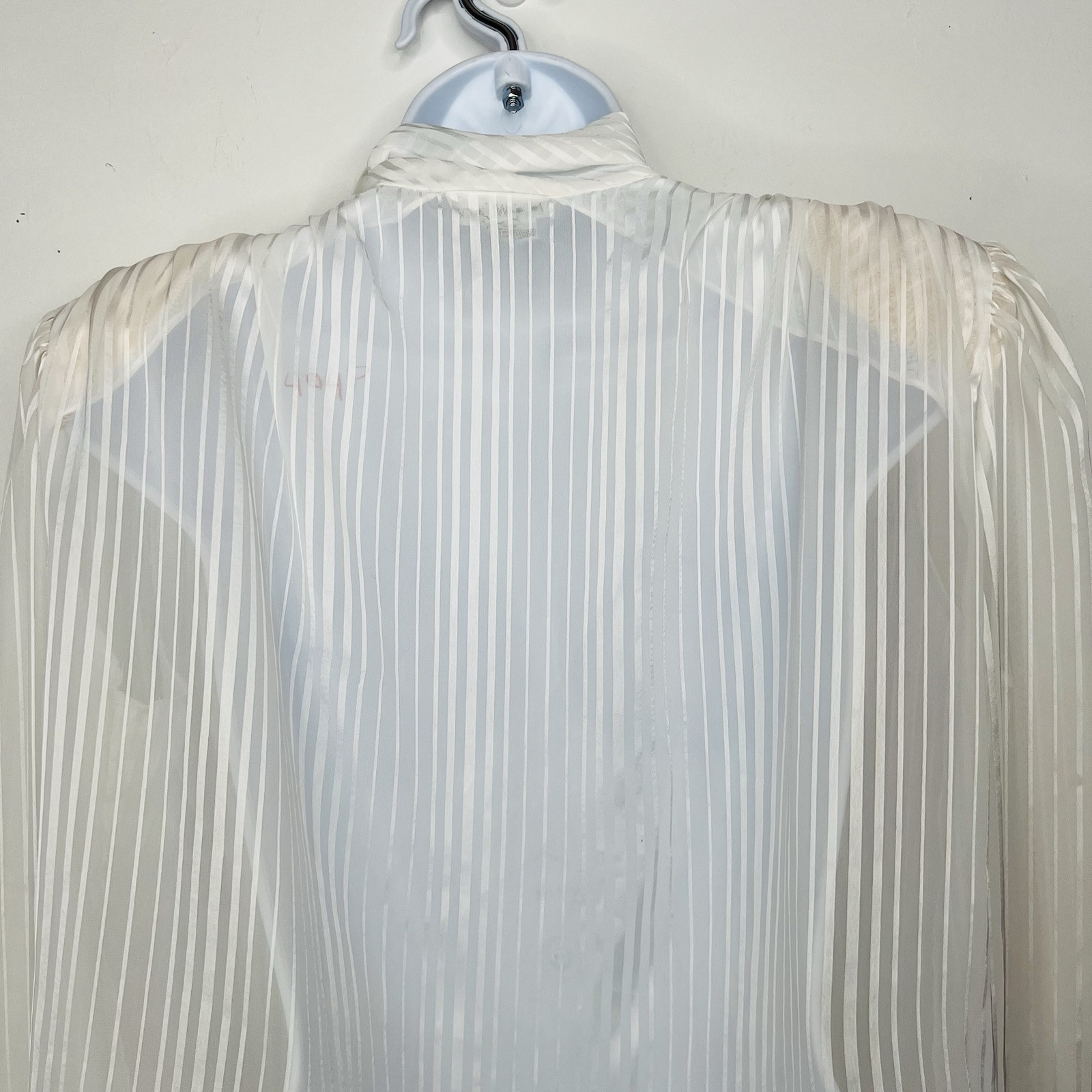 80&rsquo;s Lloyd William Side Button Down Blouse 10 Victorian Boho Secretary White Bow