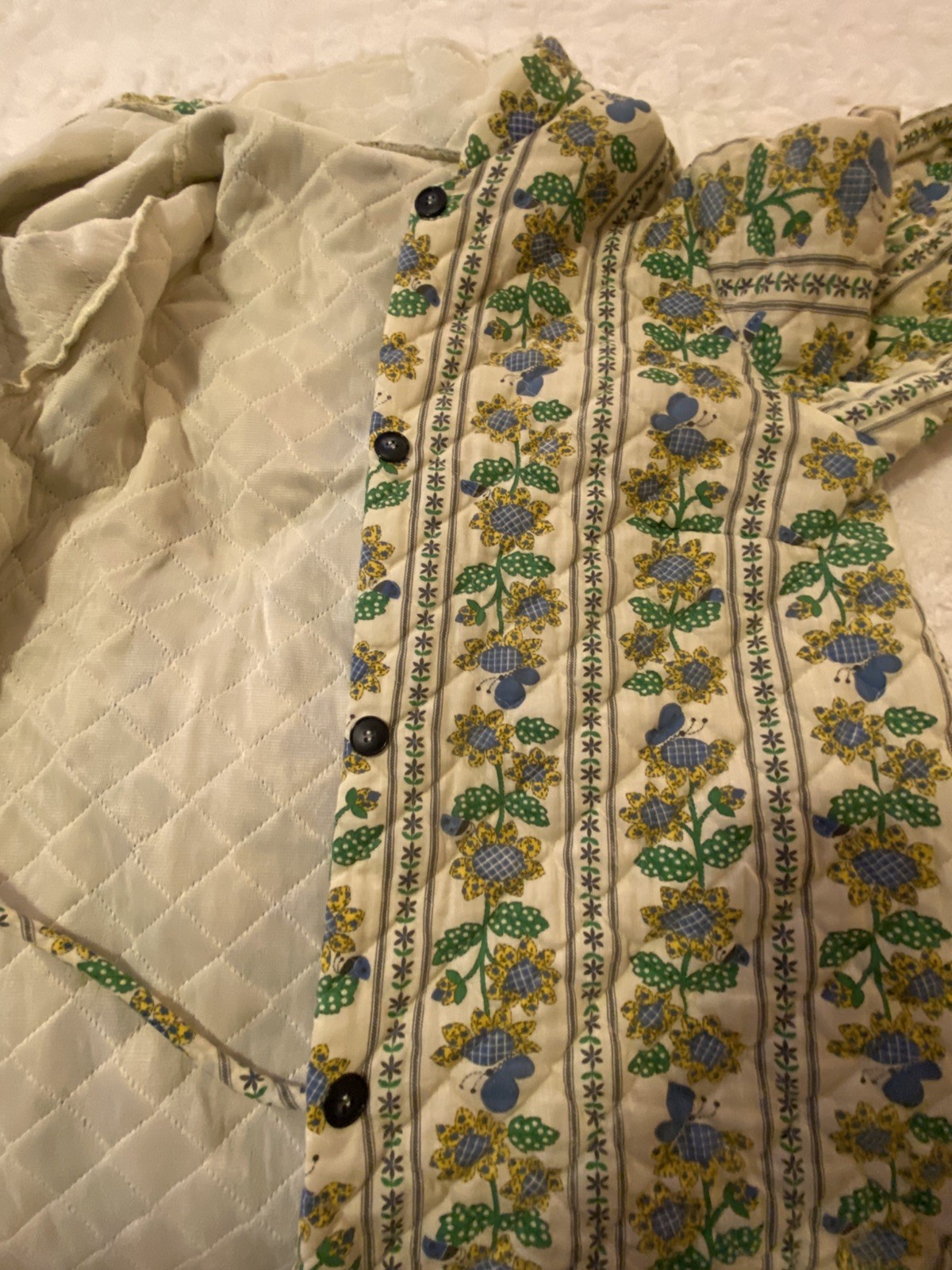 VTG Sunflowers Handmade Drab Peasantcore Belted Robe House Coat SZ XL