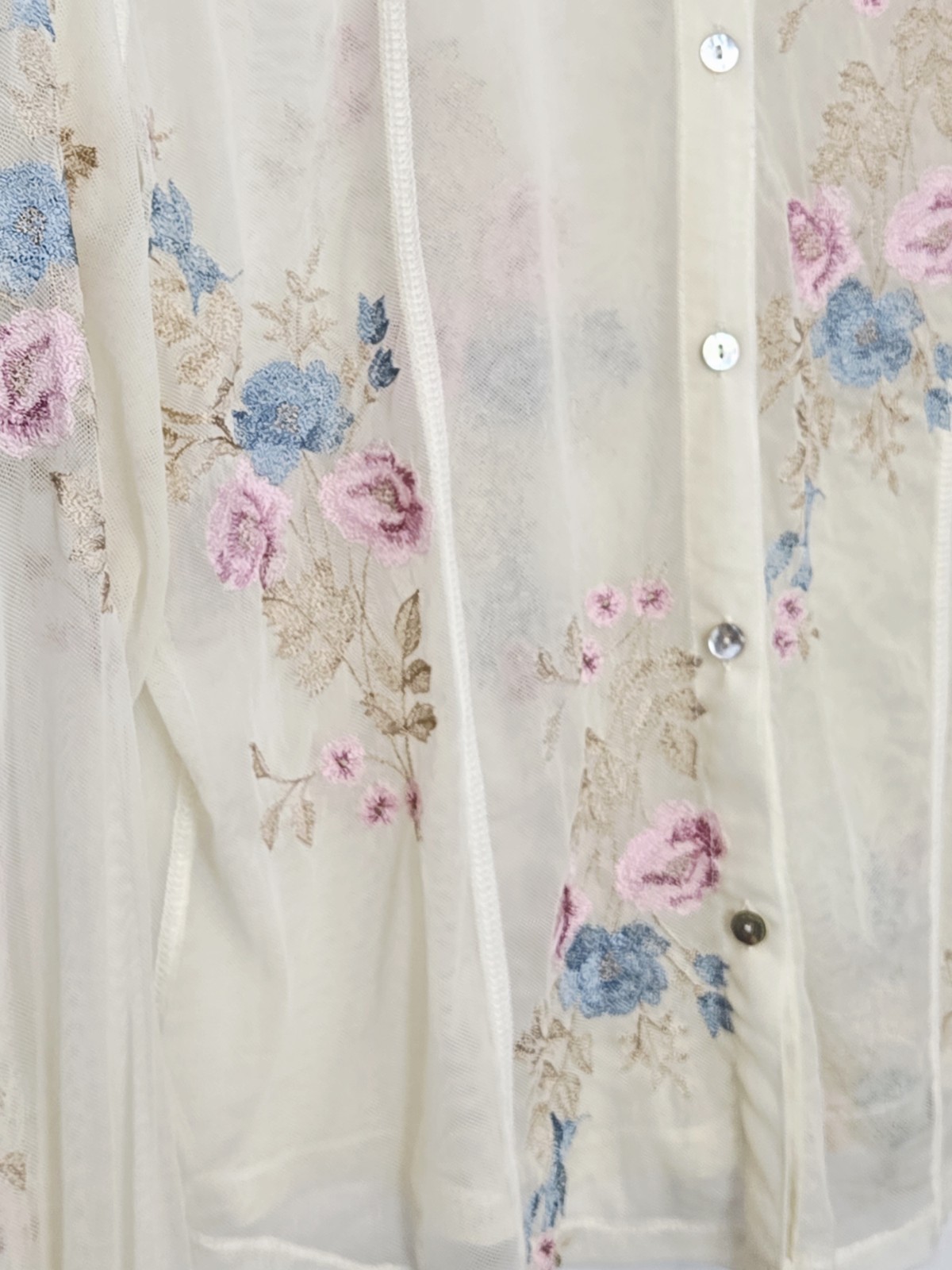 NWT Vintage Susan Bristol Natural Mesh Blouse Emroidered Floral Size XL NICE