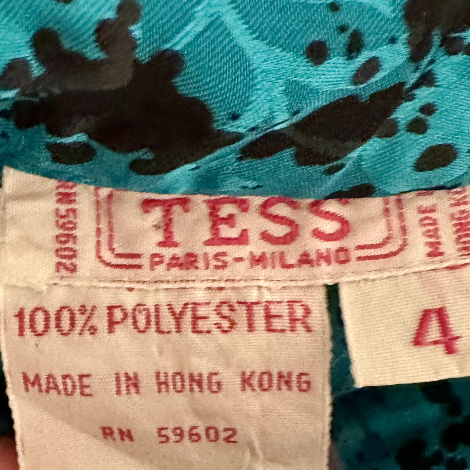 80s Blouse Teal and Black Abstract by Tess
