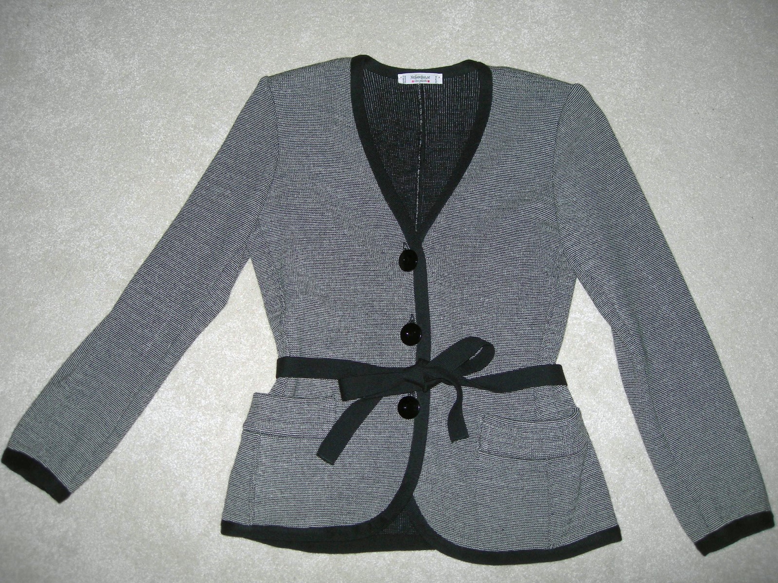 VINTAGE YSL YVES SAINT LAURENT RIVE GAUCHE Black/White Wool Knit Jacket FR 36 S