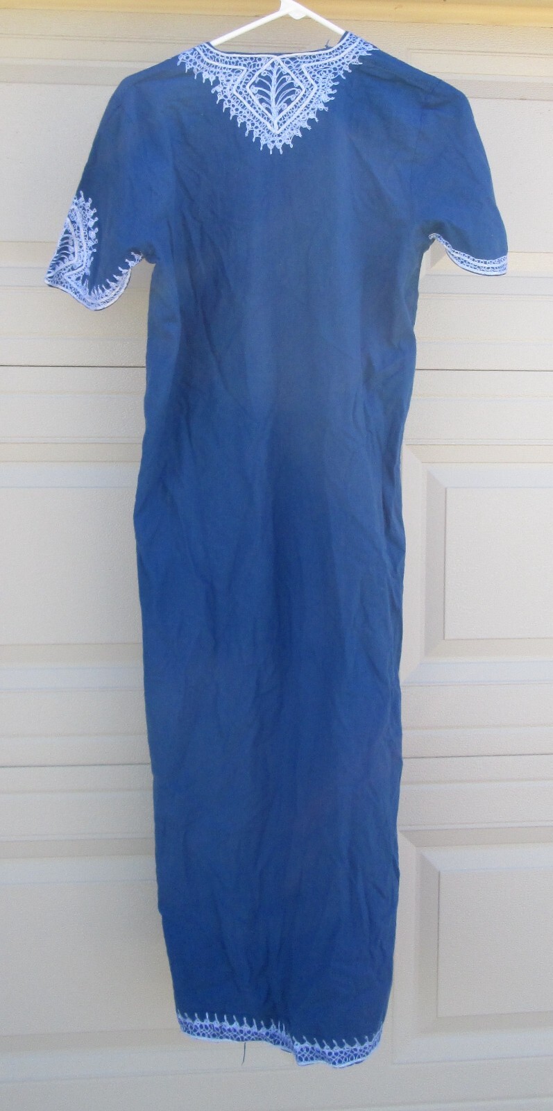 Morocco Caftan Dress Blue White Embroidery Vintage Kaftan Medium