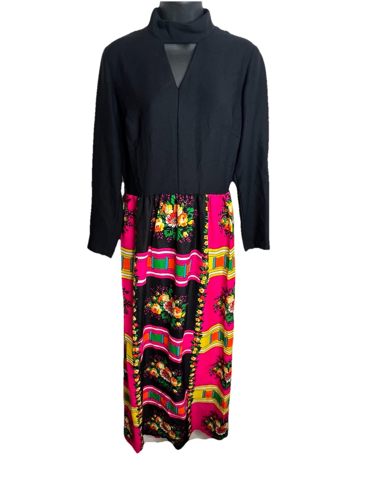 Vintage Boho Hippie Glam Bright Floral Dress JCPenney Womens Size Small