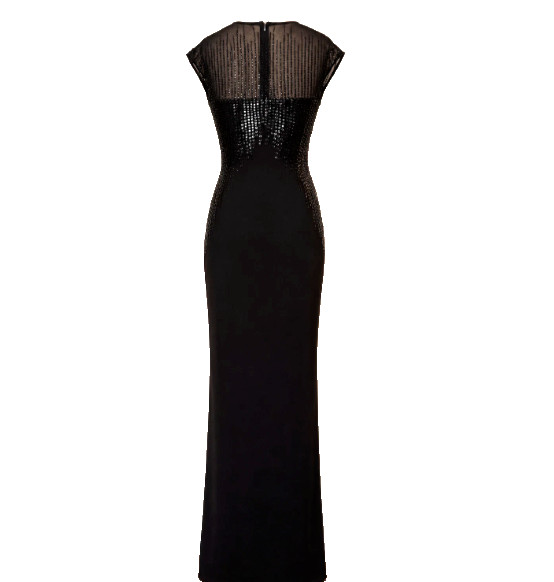 Vintage Black Beaded Sequin Illusion Elegant Evening Gown Women&rsquo;s Dress