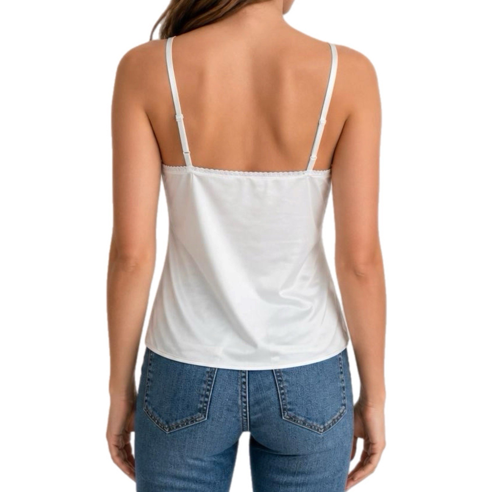 Vintage Vanity Fair Lingerie Top 80s White Lace Camisole Sheer Tank – Size 34