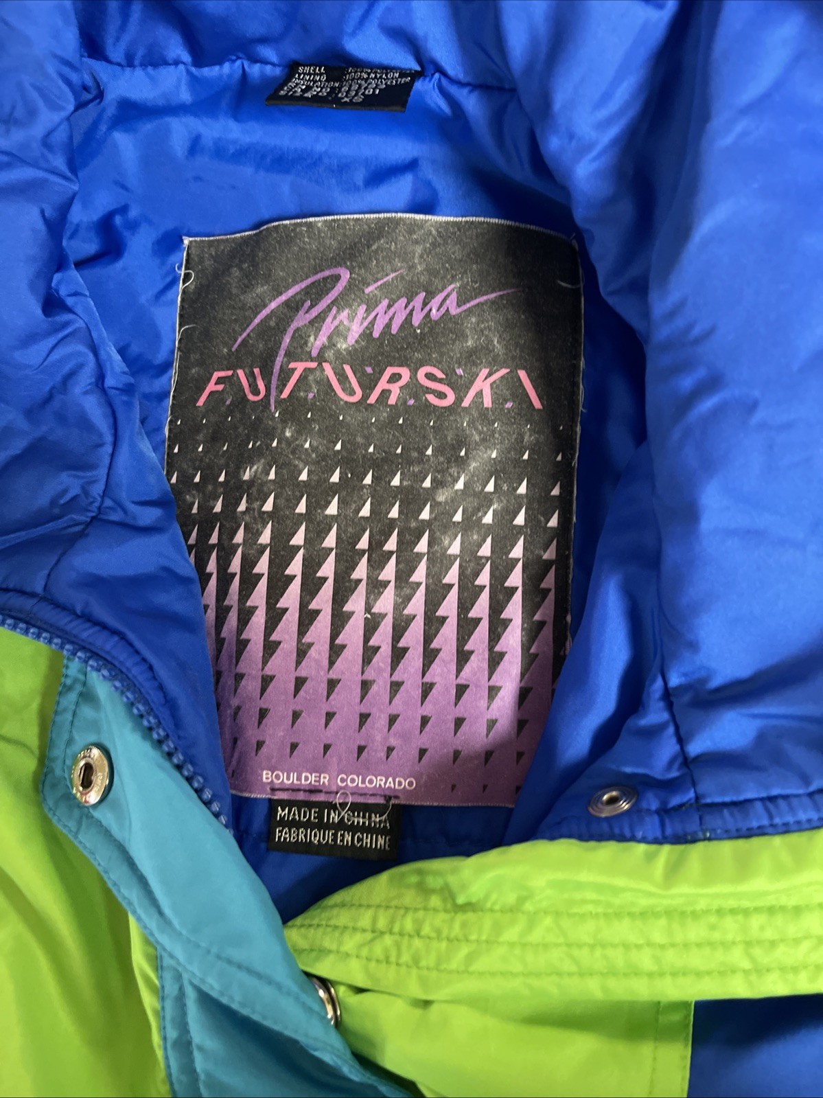 Vtg 1980s Women’s Pullover Ski Jacket Bright Color Block Neon Prima Futurski M/L