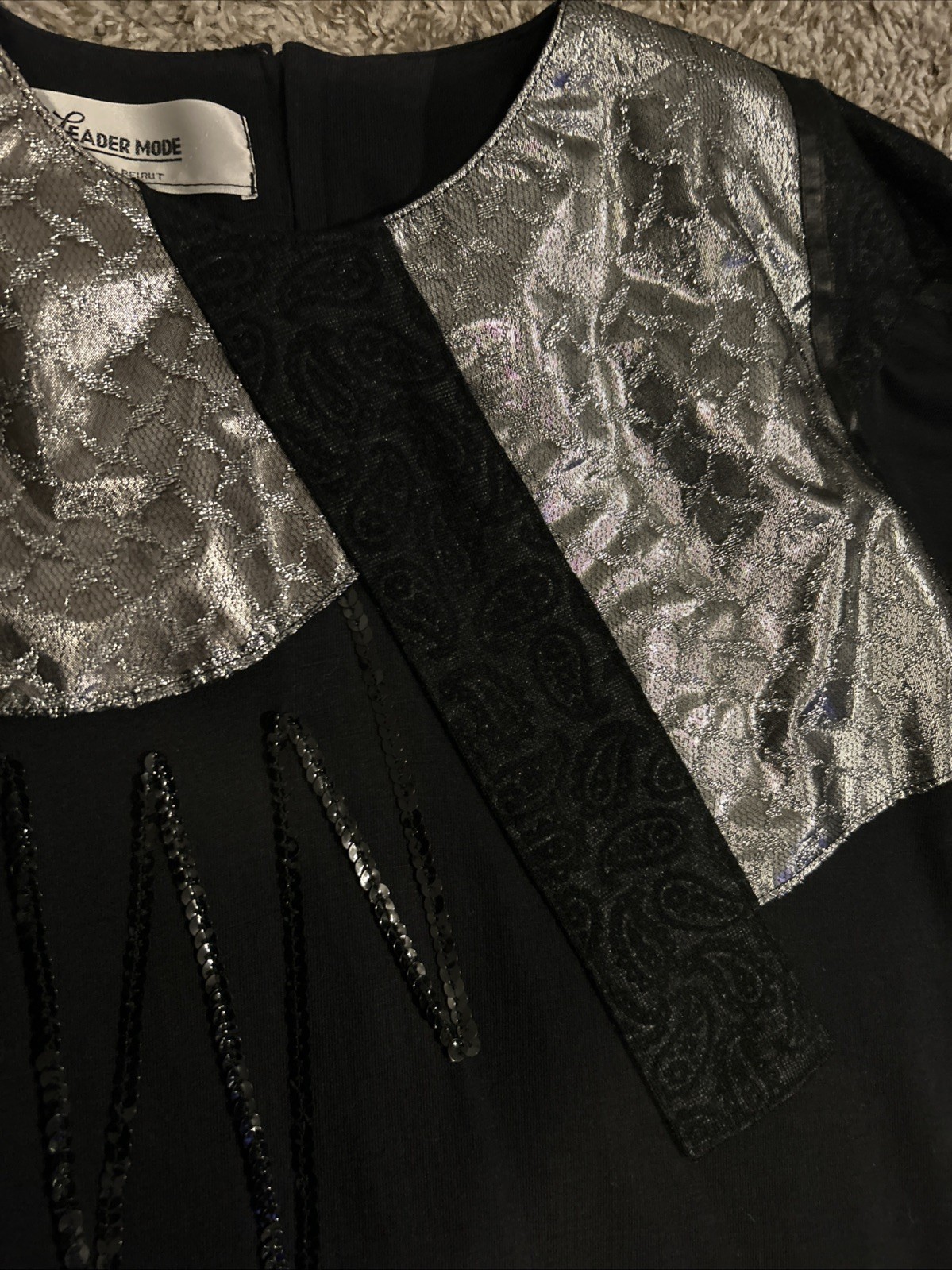VTG Leadermode 2pc Skirt Set M Black Silver Metallic 80s 90s Goth Party Edgy
