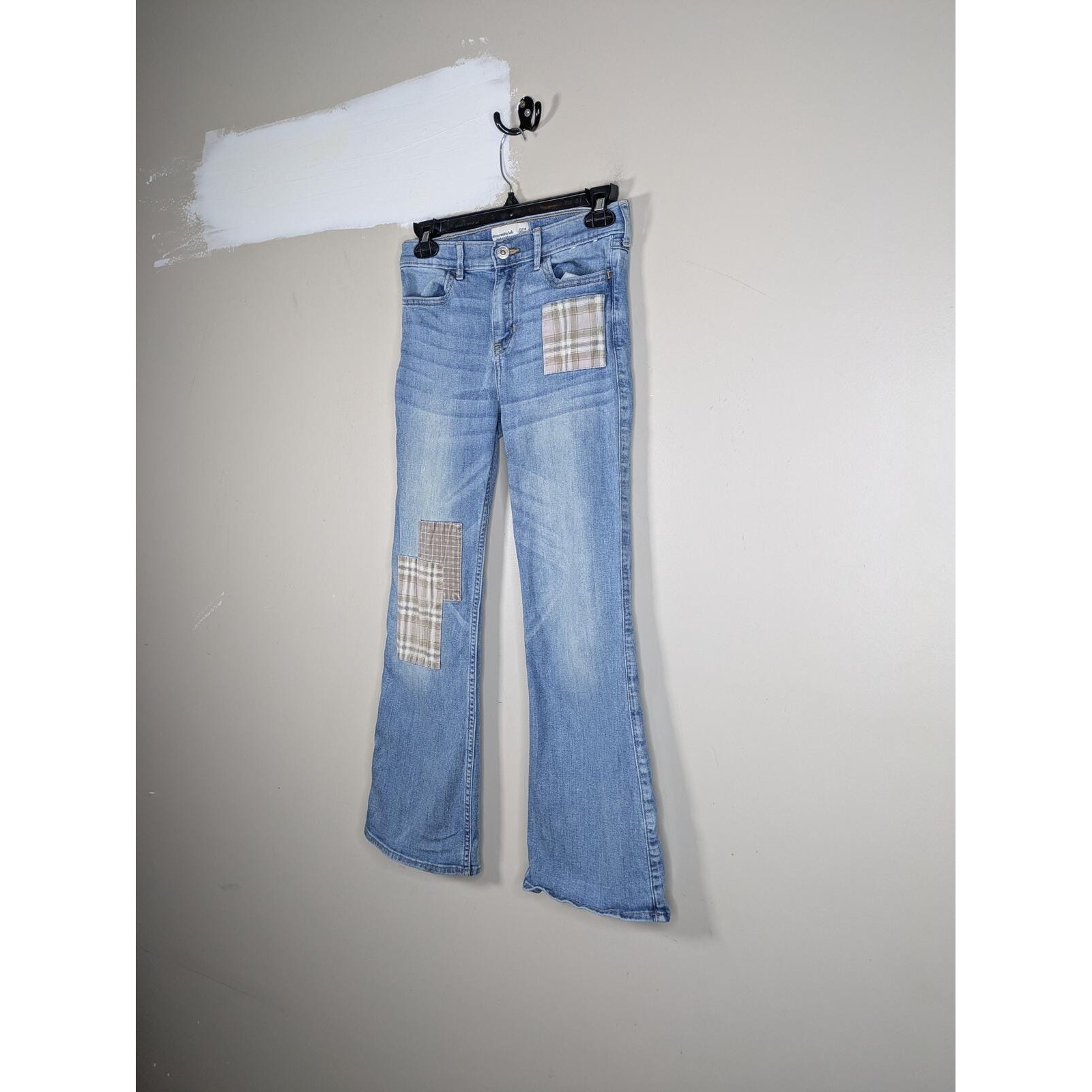 Y2K Abercrombie & Fitch High Rise Flare Jeans Patchwork Style Western 26 x 25in