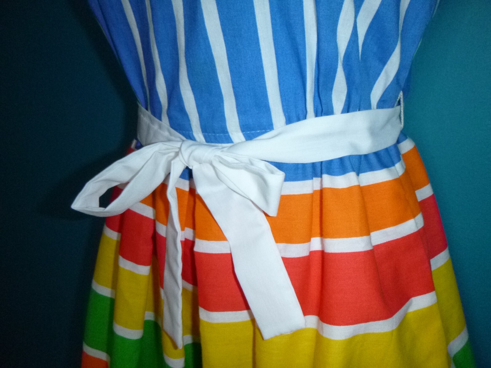 Vtg 70s Wadsworth Wellington Rainbow Stripe Cotton Blend Sundress Sz S