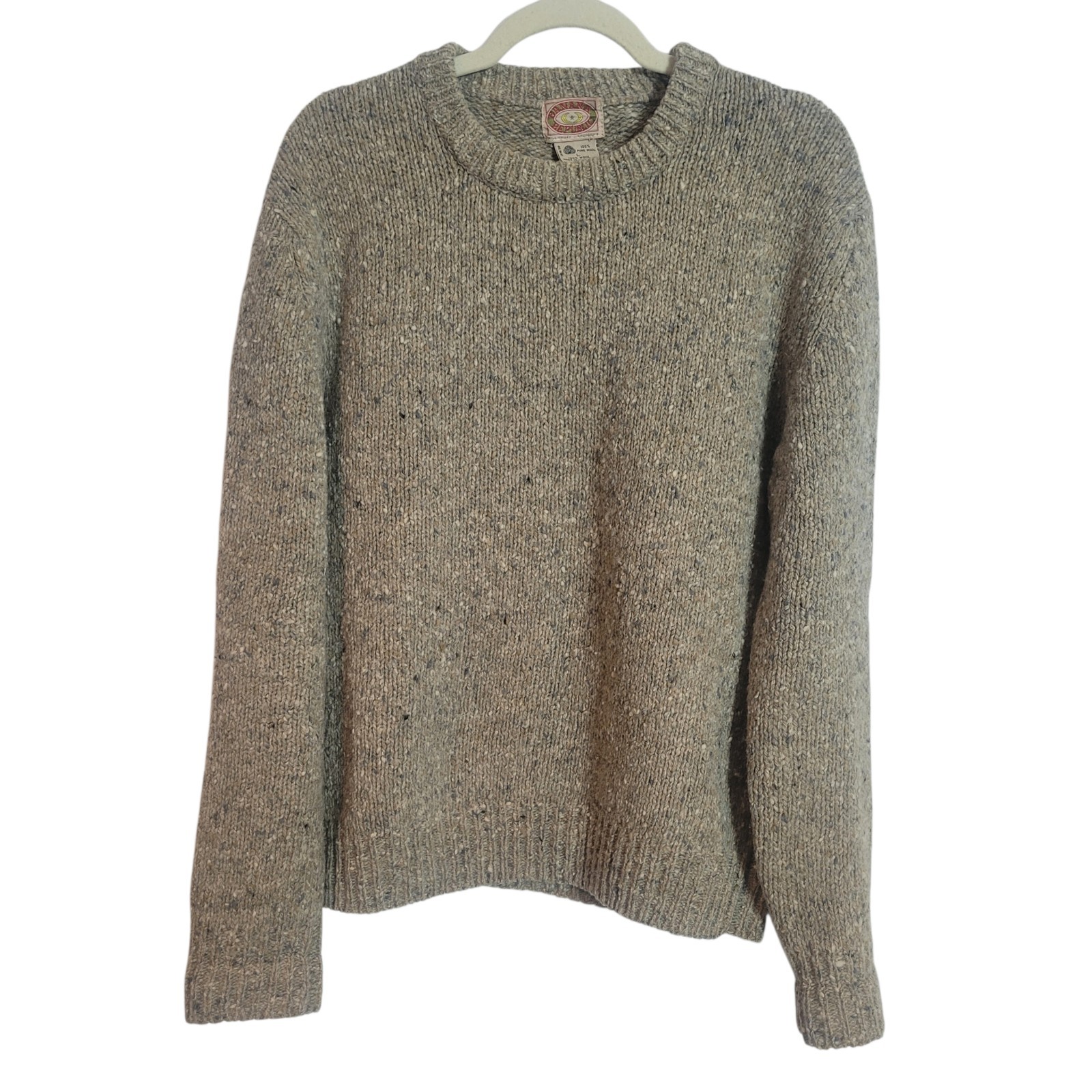 Vintage 70s 80s Banana Republic Wool Sweater Size LG Fisherman Crew Neck Beige