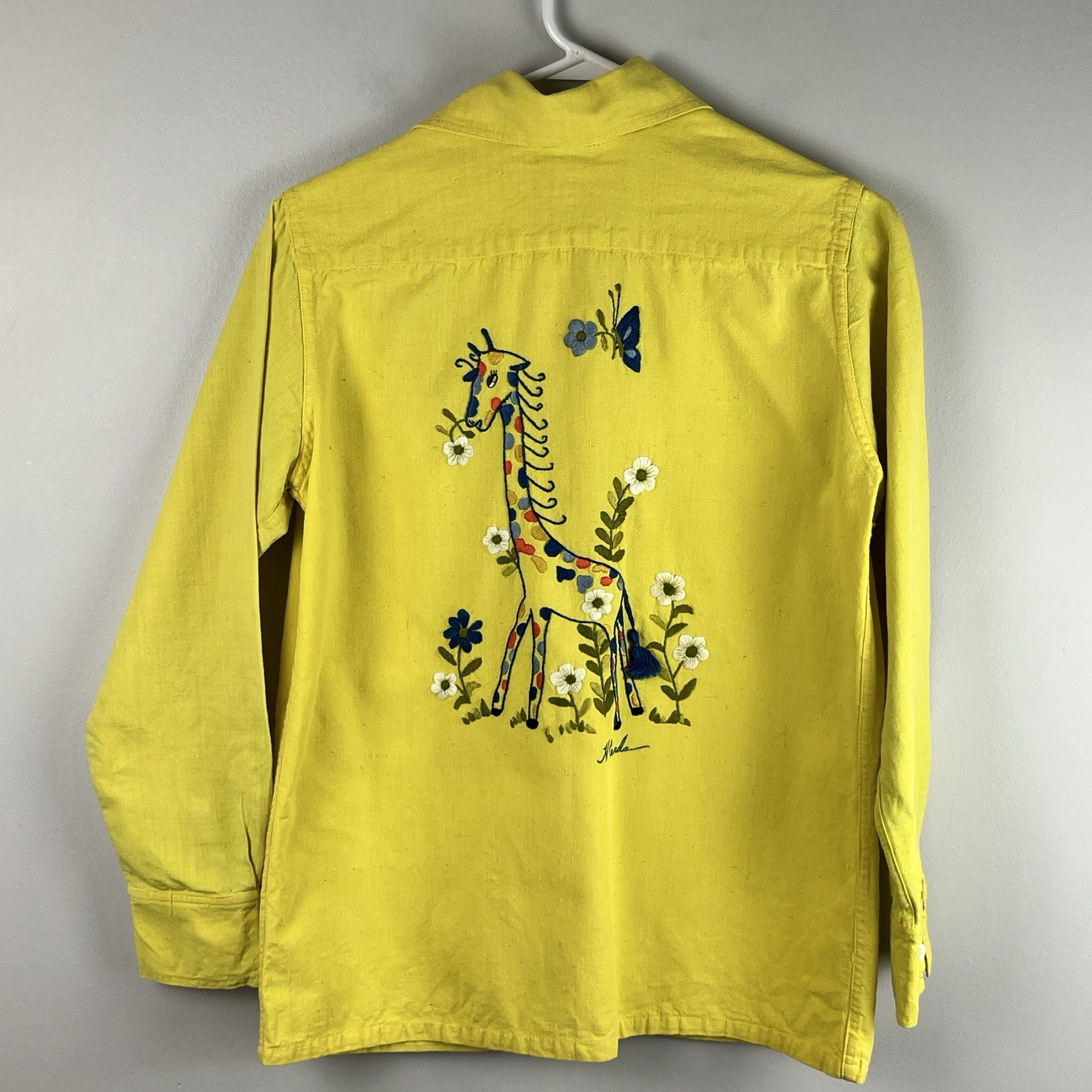 Vintage 60s 70s Helen Cerda Shirt Top Hand Embroidered Giraffe Women&rsquo;s Small
