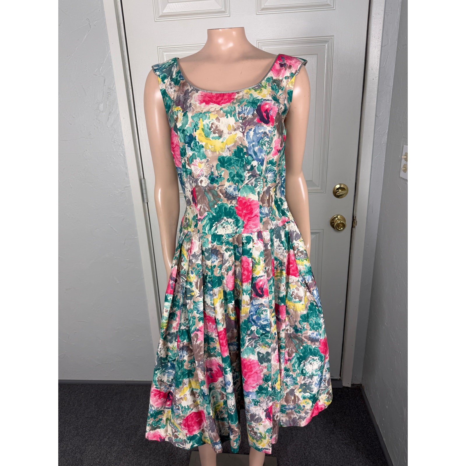 Vintage 50&rsquo;s Unbranded Women&rsquo;s Dress Floral Cotton Party Side talon zip NN12