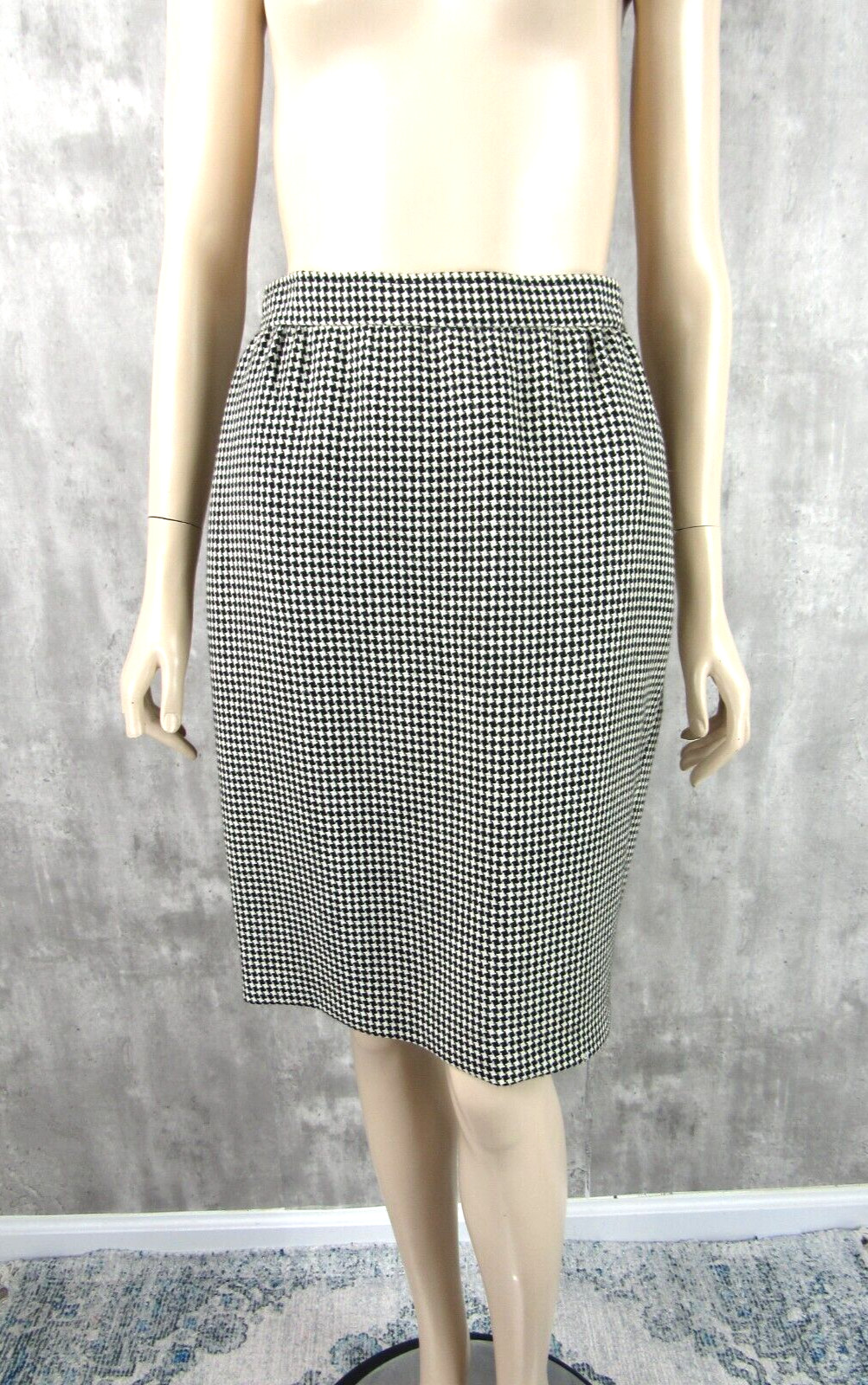 Vintage 80s Ungaro Parallele Italy Black White Check Wool 2pc Skirt Suit Size 8